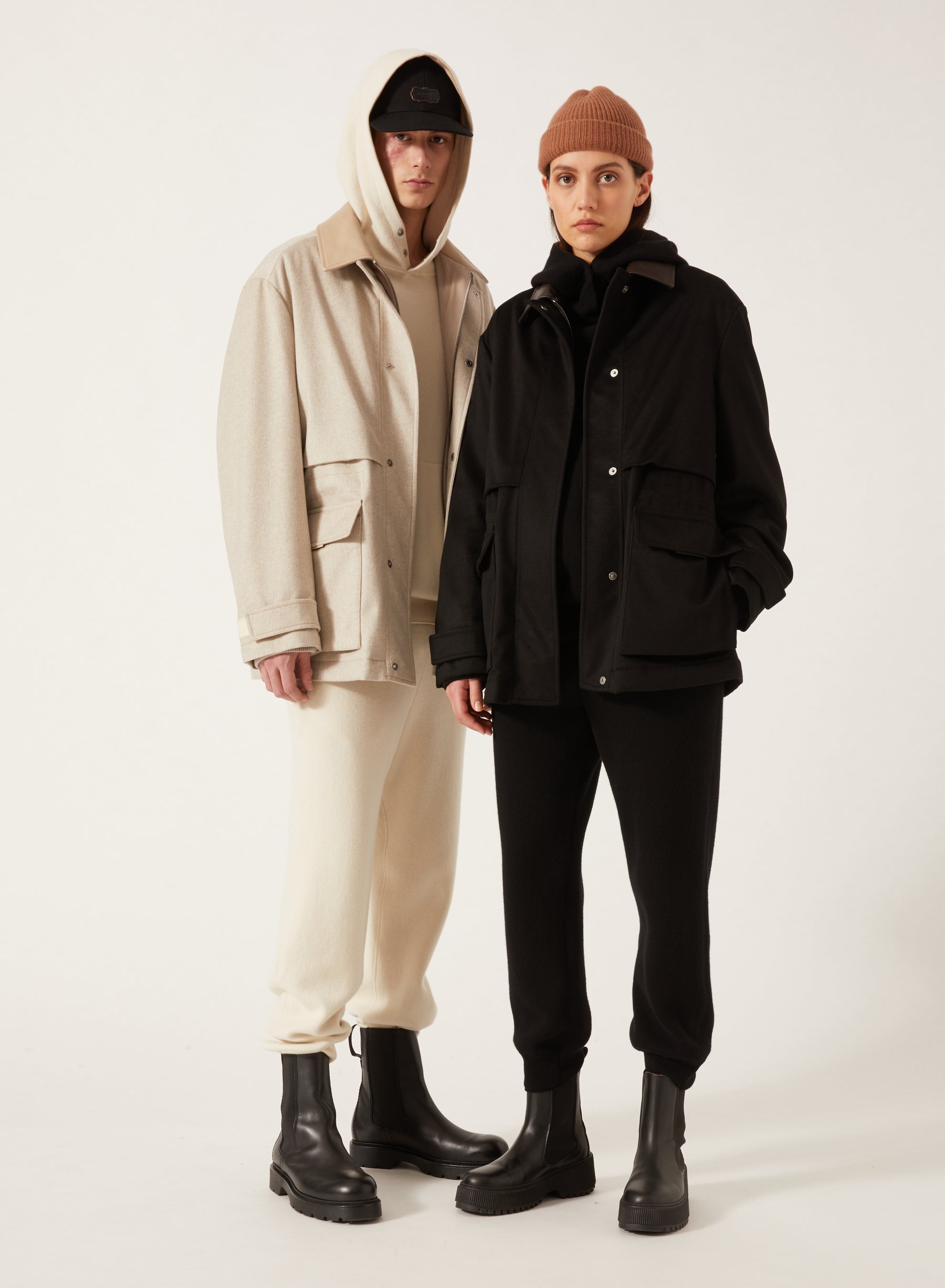 Black_2QTY // Parka col contrastant en laine - Black