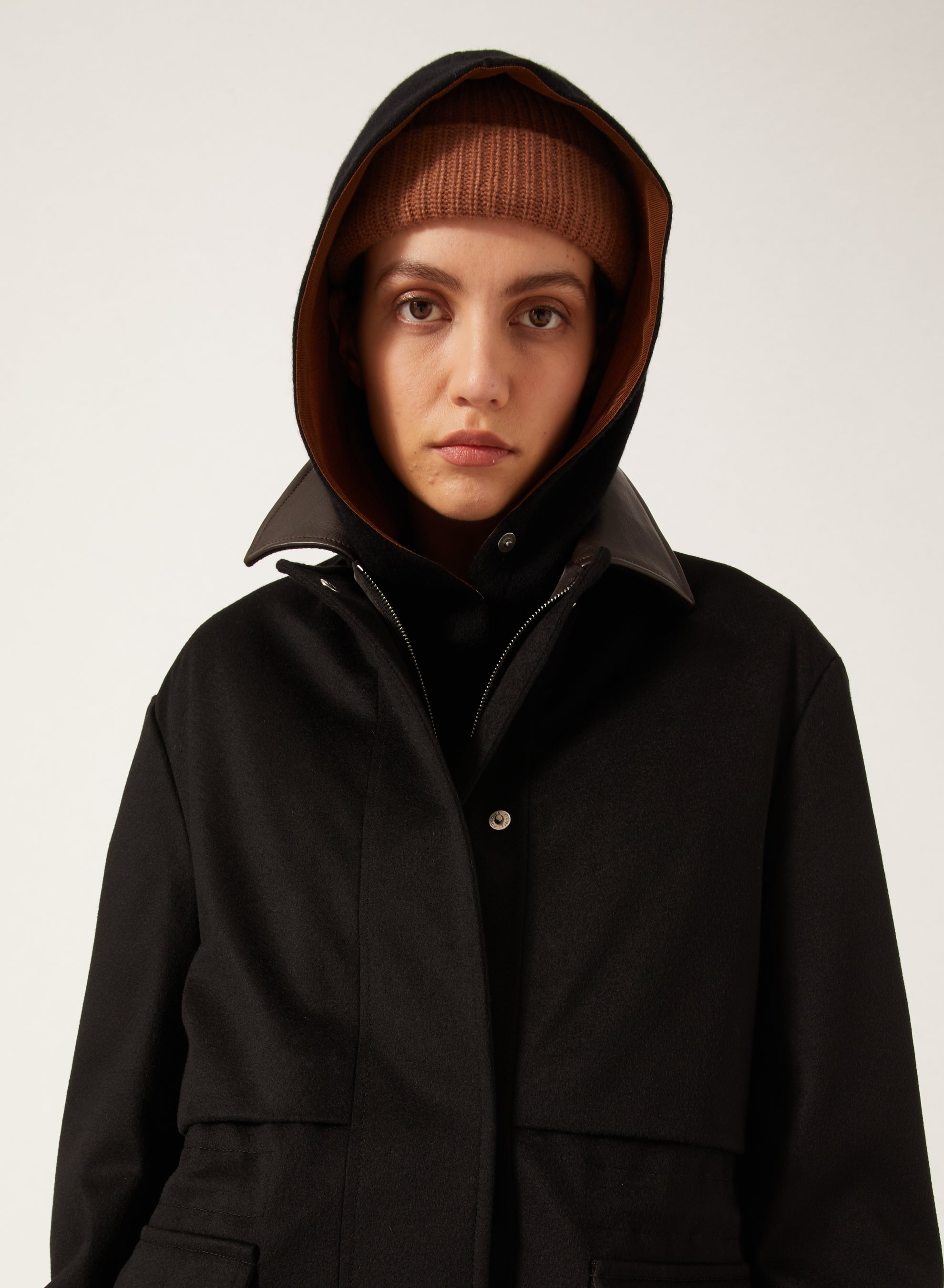 Black_2QTY // Parka col contrastant en laine - Black