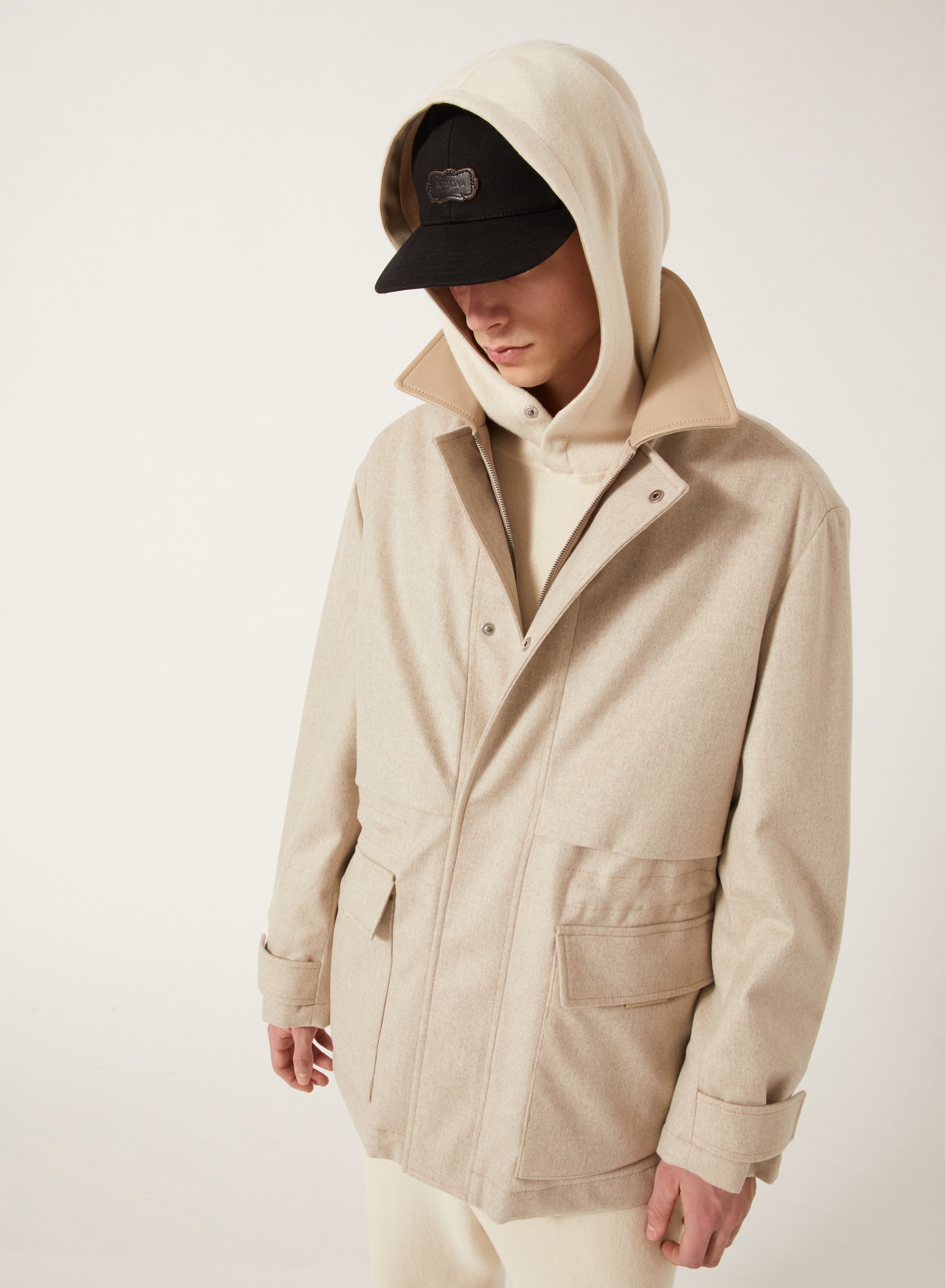 Stone_1QTY // Parka col contrastant en laine - Stone