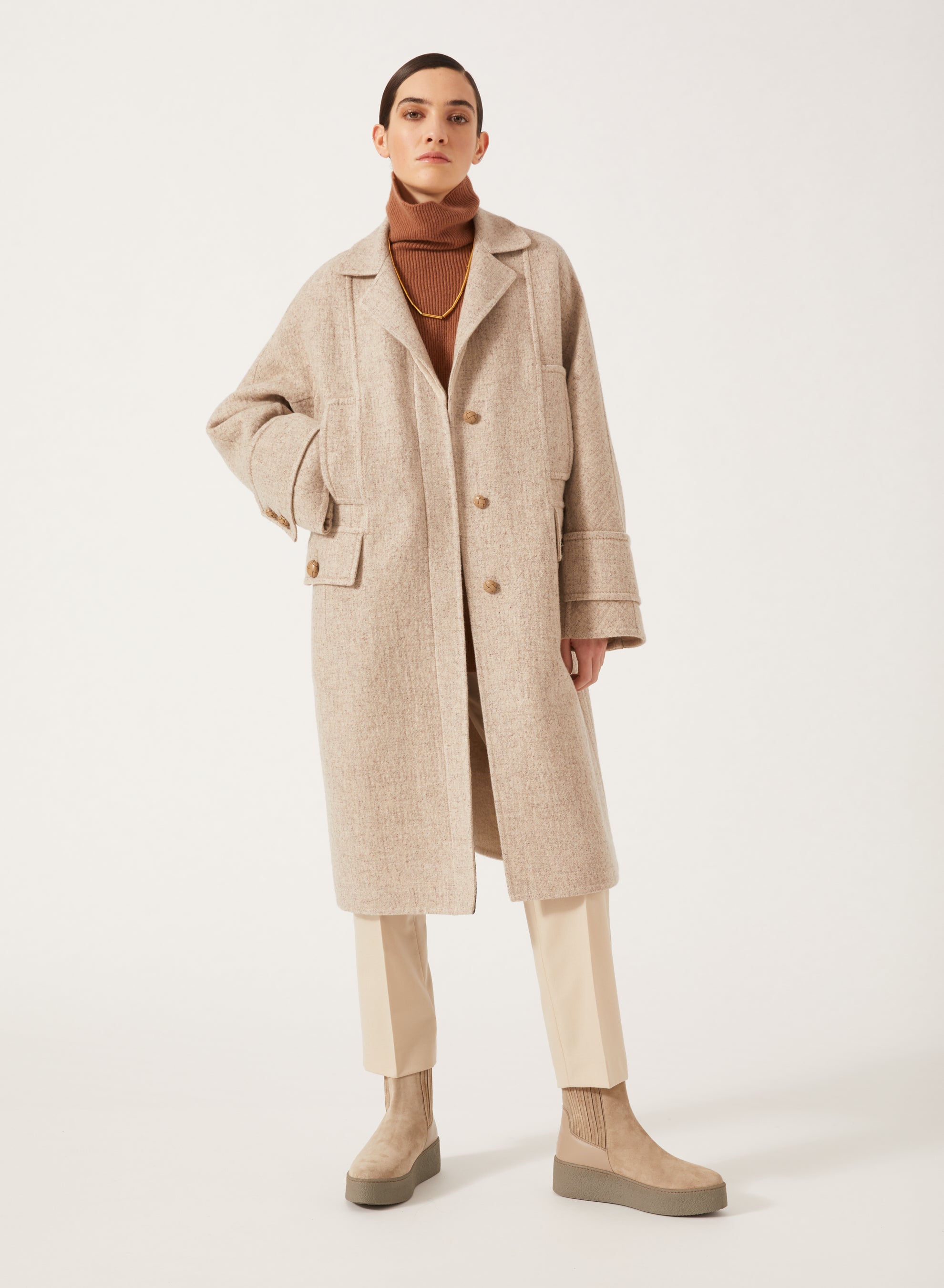 Stone_1QTY // Manteau long à effet chiné en laine - Stone