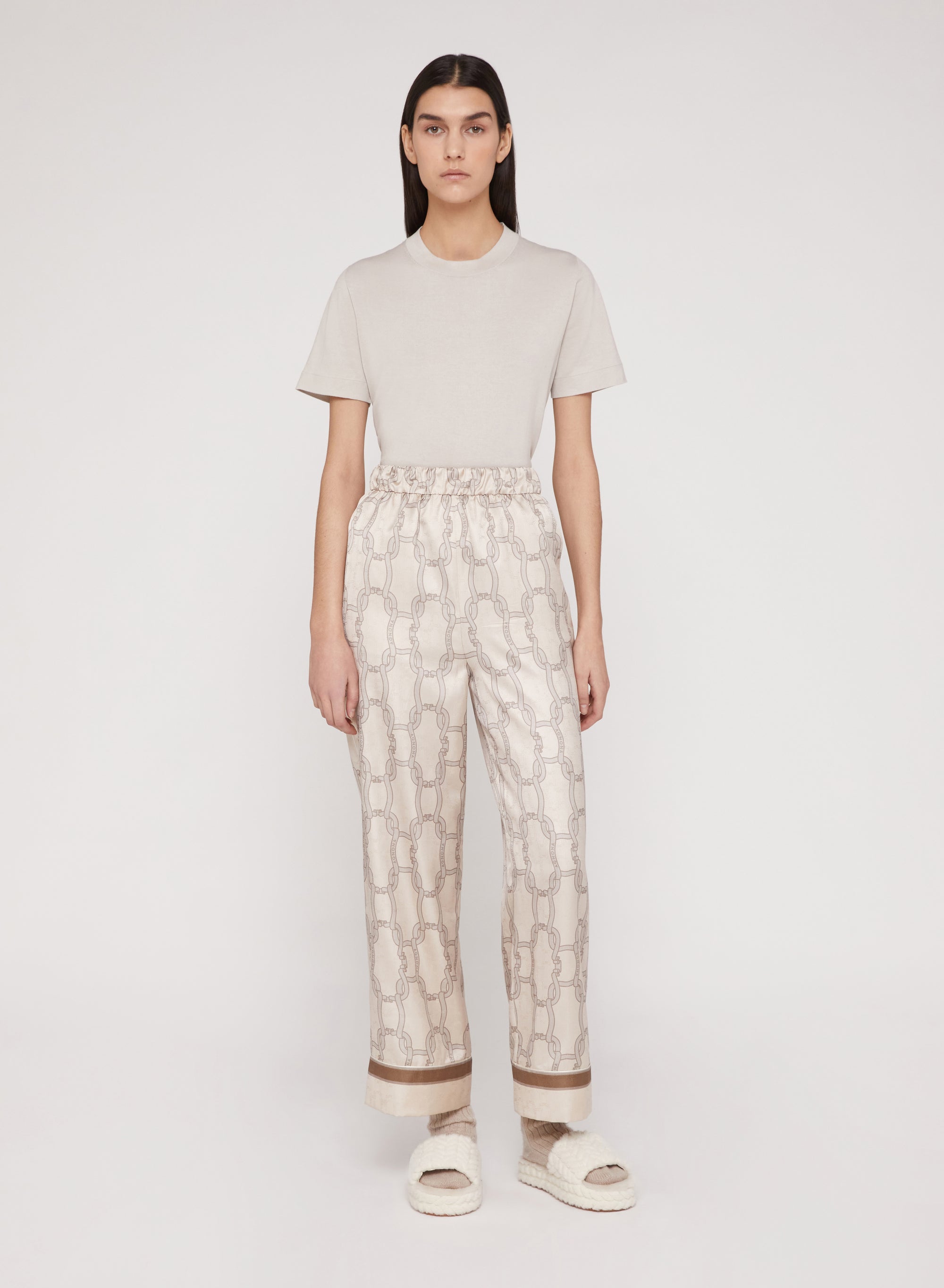 Snow_6QTY // Pantalon à motif chaînes en soie - Snow