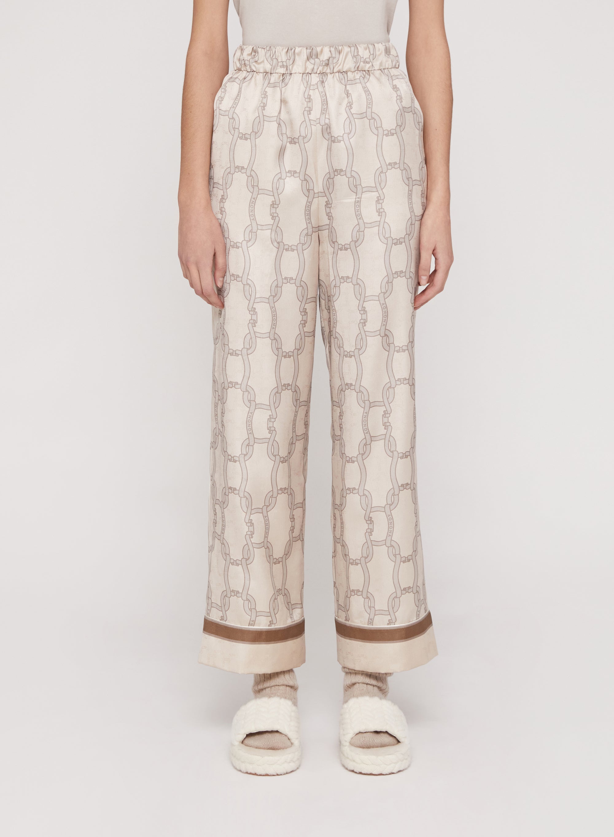 Snow_6QTY // Pantalon à motif chaînes en soie - Snow