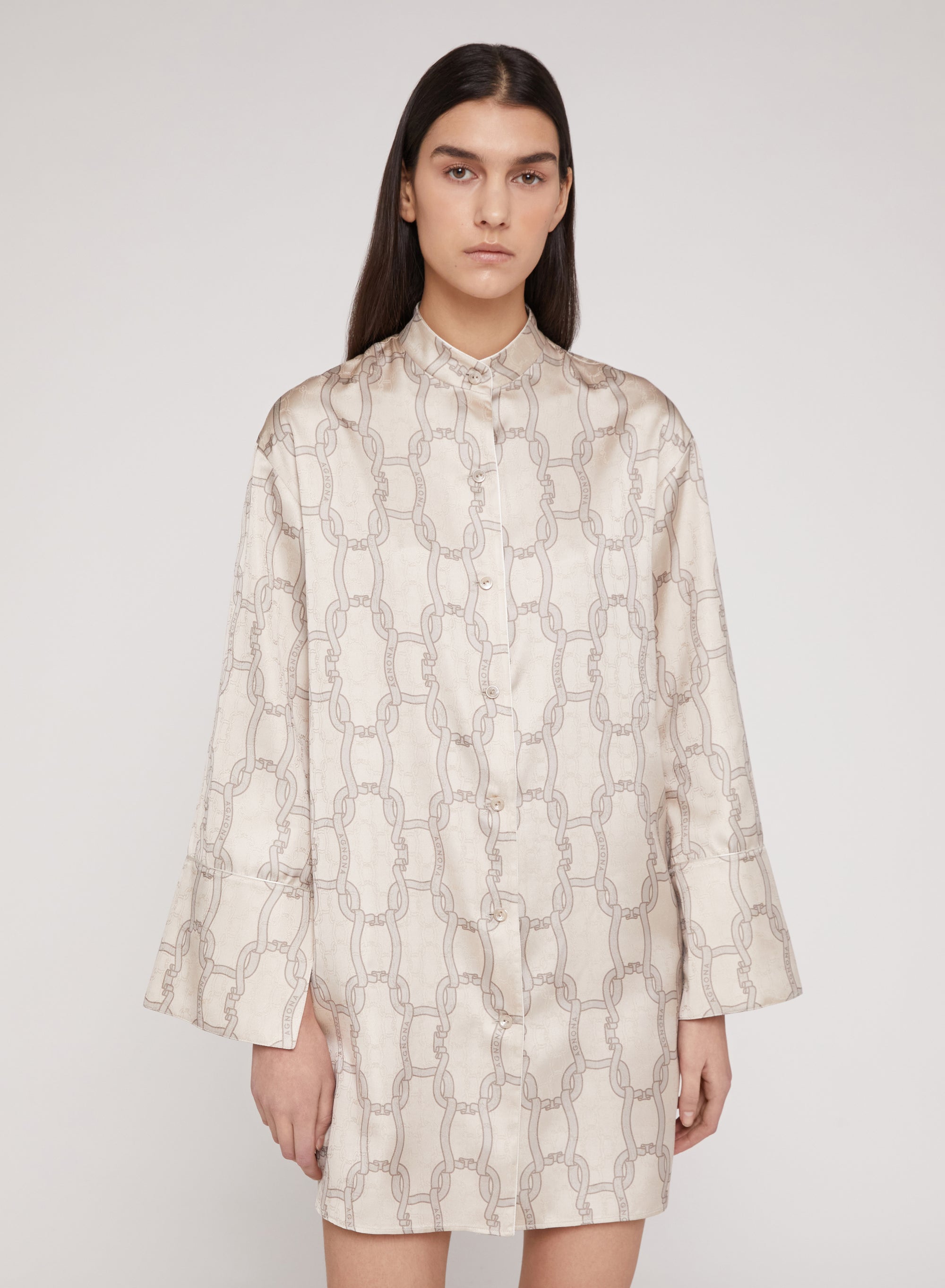 Snow_3QTY // Robe chemise à motif maillons entrelacés en soie - Snow