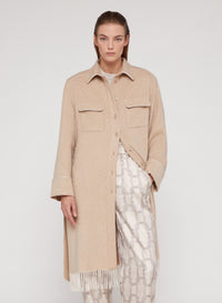 Camel_1QTY // Veste longue à franges en laine - Camel