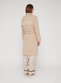 Camel_1QTY // Veste longue à franges en laine - Camel
