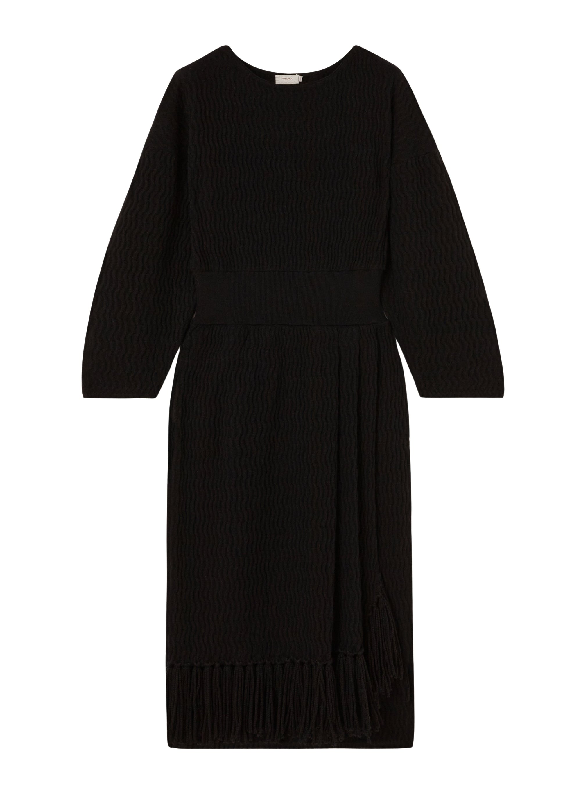 Black_1QTY // Robe longue à motif ondulé en laine - Black