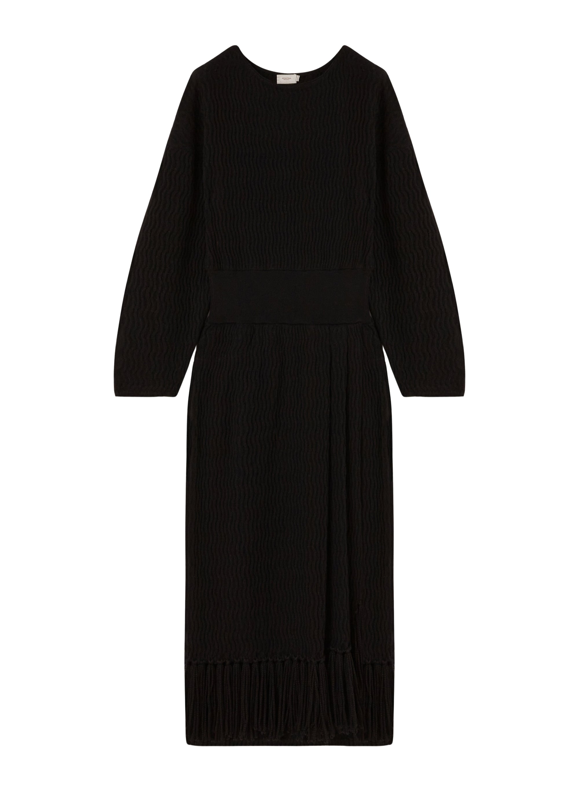 Robe longue à motif ondulé en laine - Black