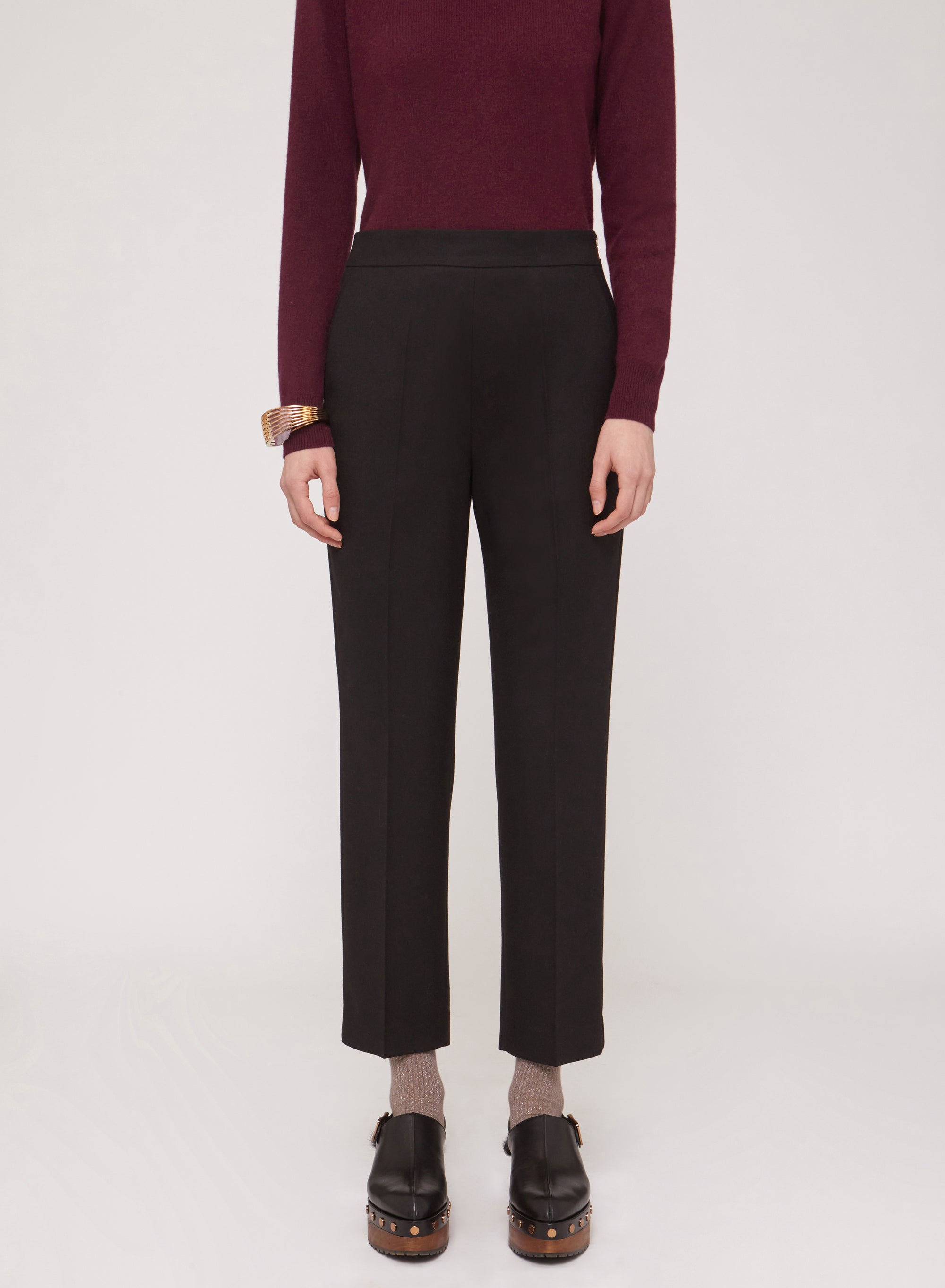 Black_3QTY // Pantalon court coupe droite en laine - Black