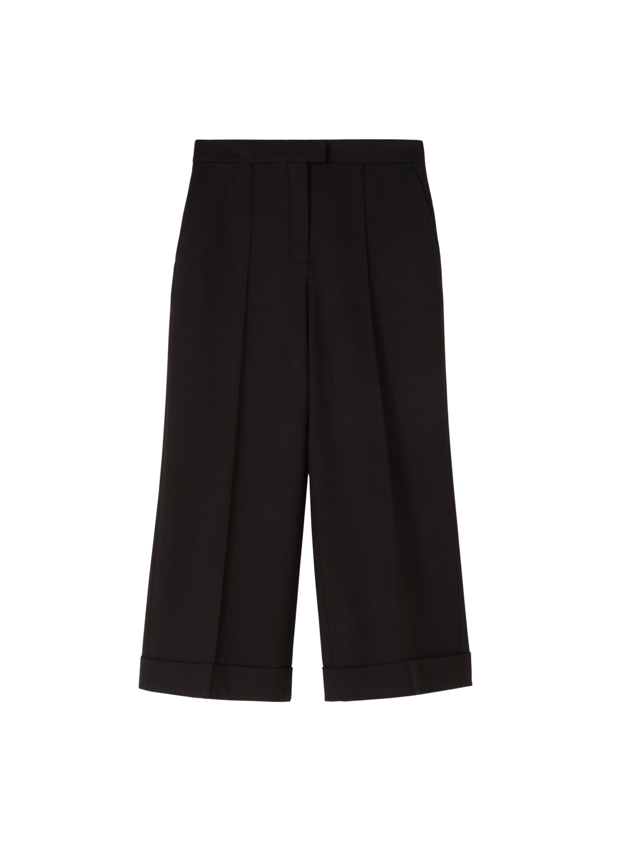 Black_2QTY // Pantalon court à coupe ample en laine - Black