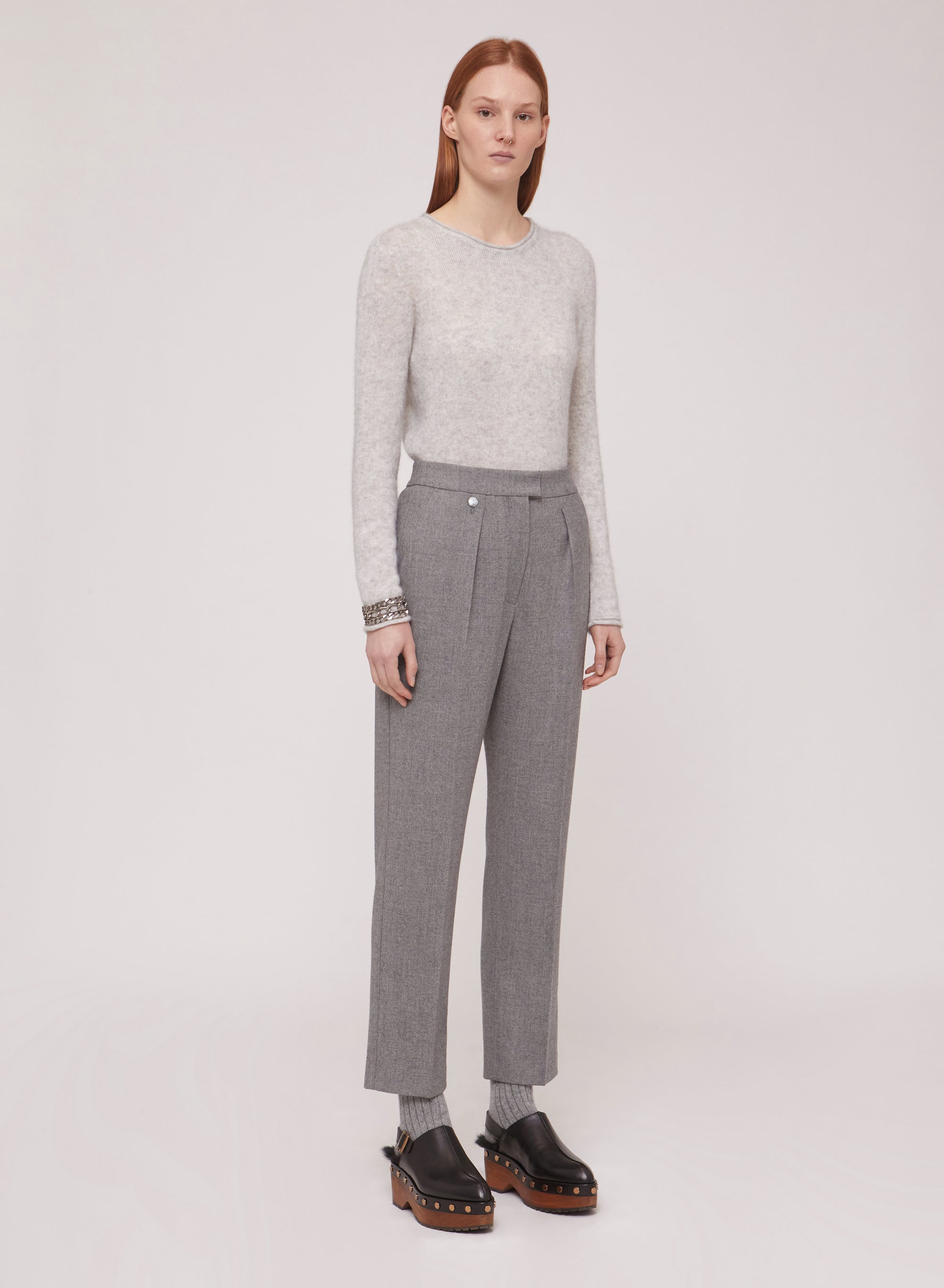 Granite_1QTY // Pantalon court à pinces motif chiné en laine - Granite