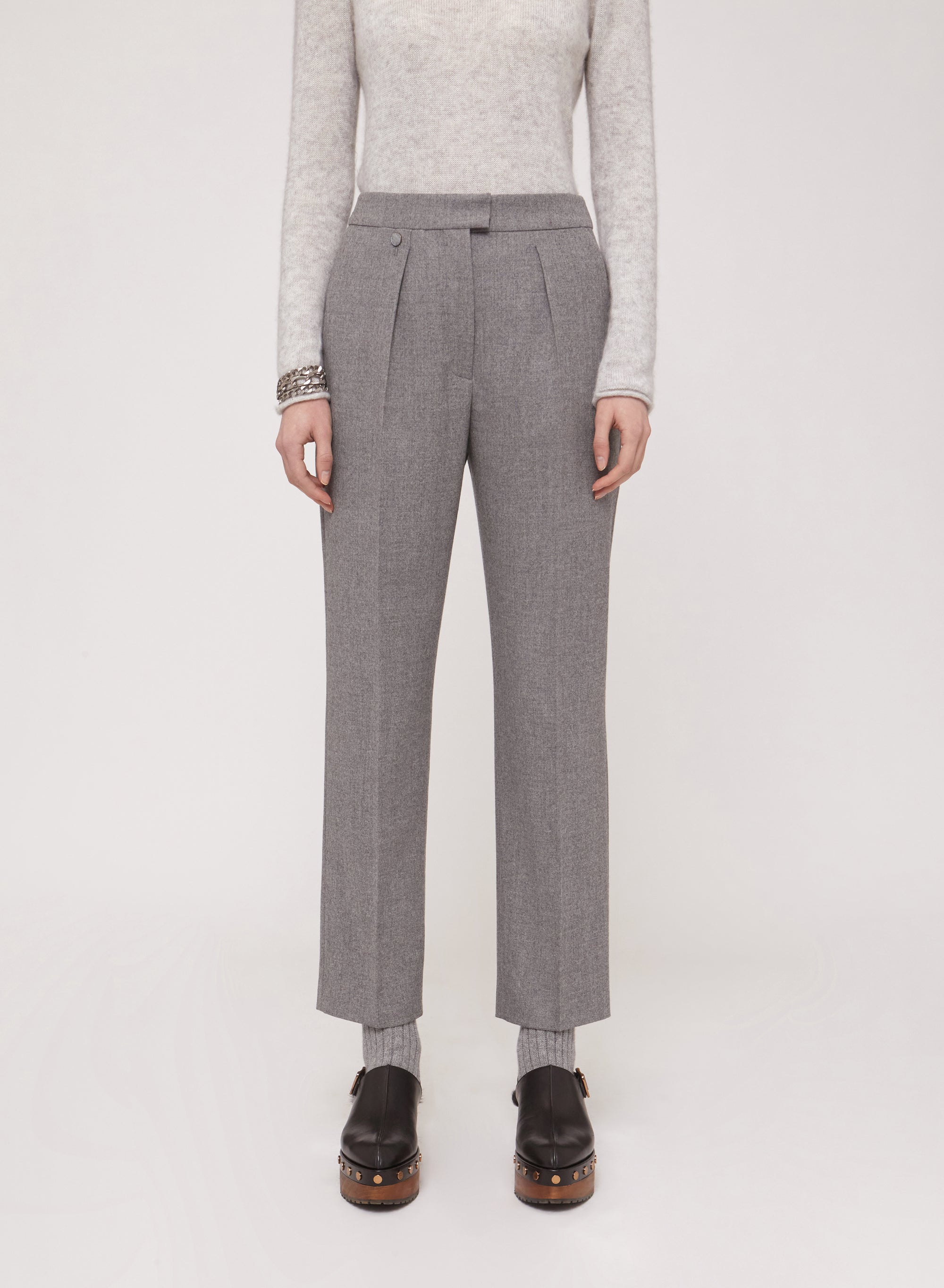 Granite_1QTY // Pantalon court à pinces motif chiné en laine - Granite