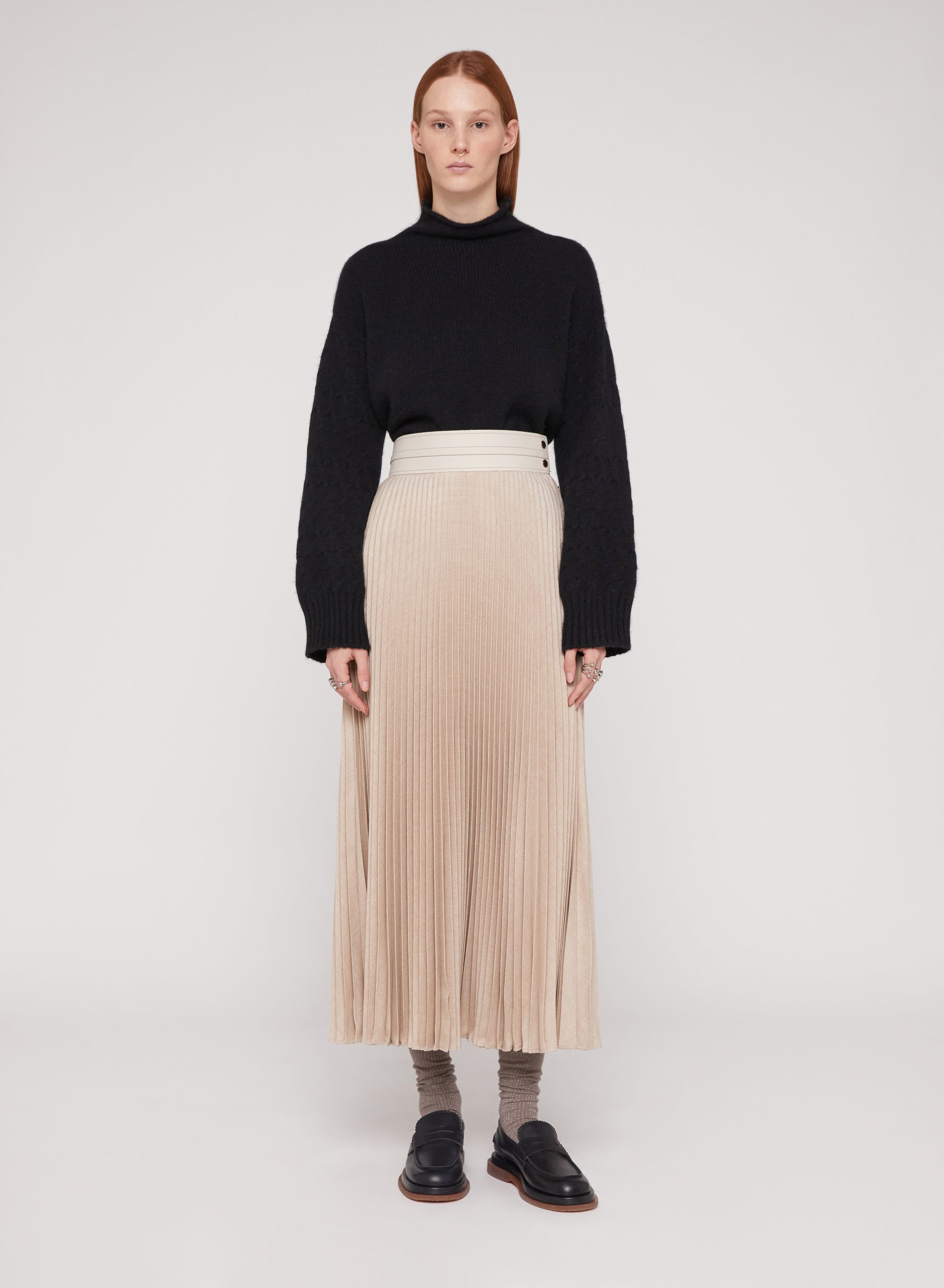 Buttermilk_2QTY // Jupe longue plissée en laine - Buttermilk