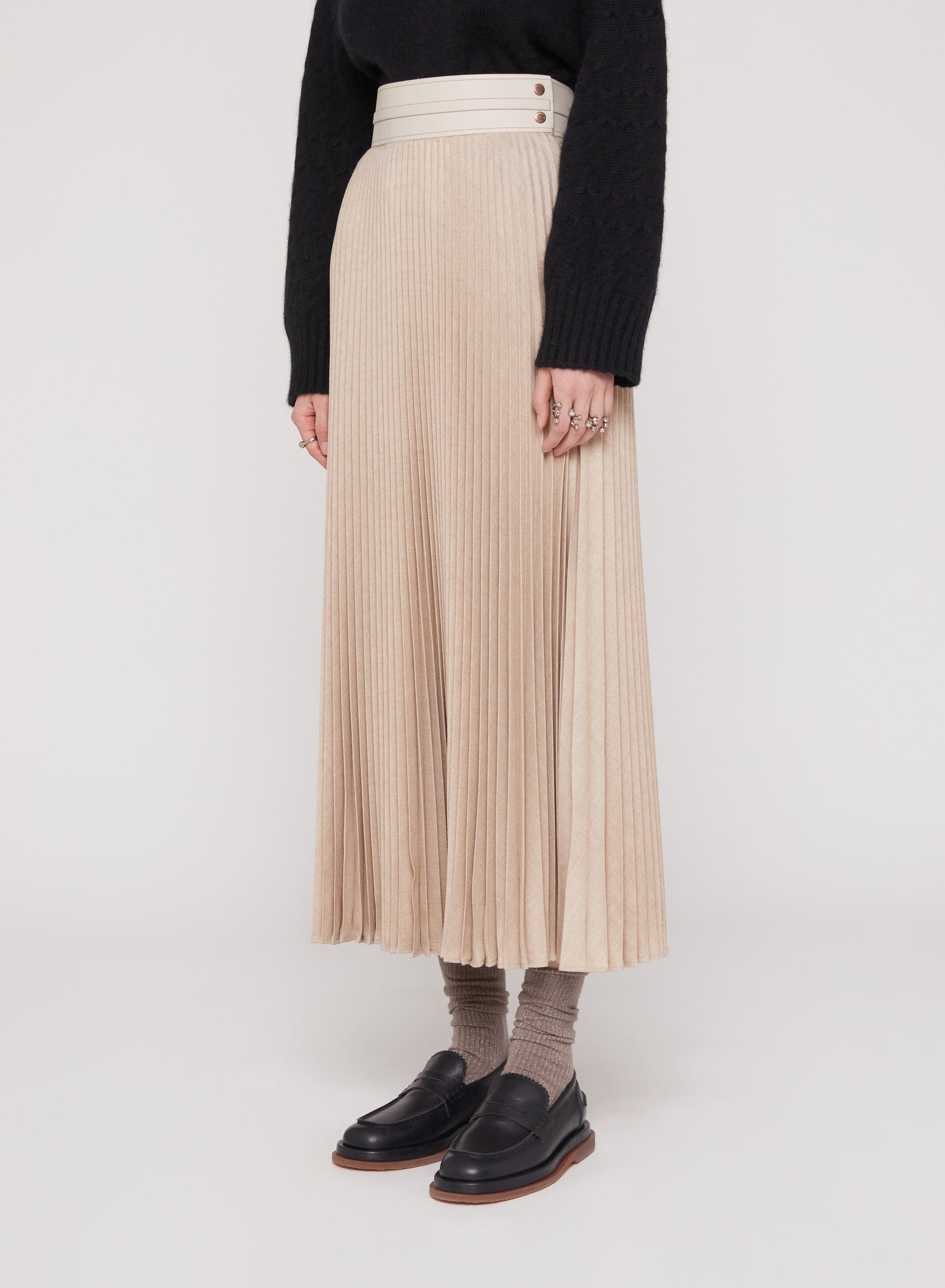 Buttermilk_2QTY // Jupe longue plissée en laine - Buttermilk