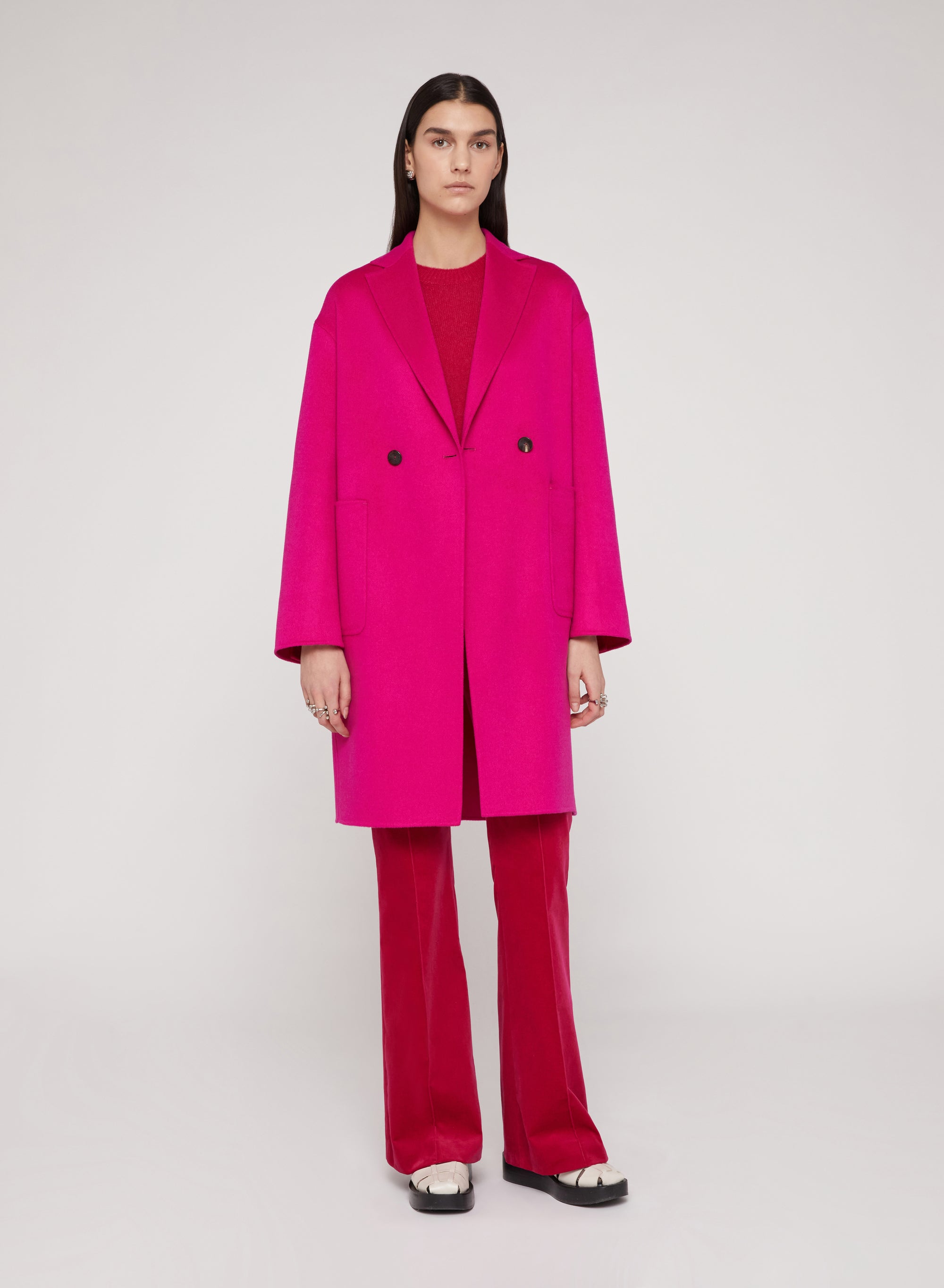 Dahlia_1QTY // Manteau croisé et feutré en laine - Dahlia