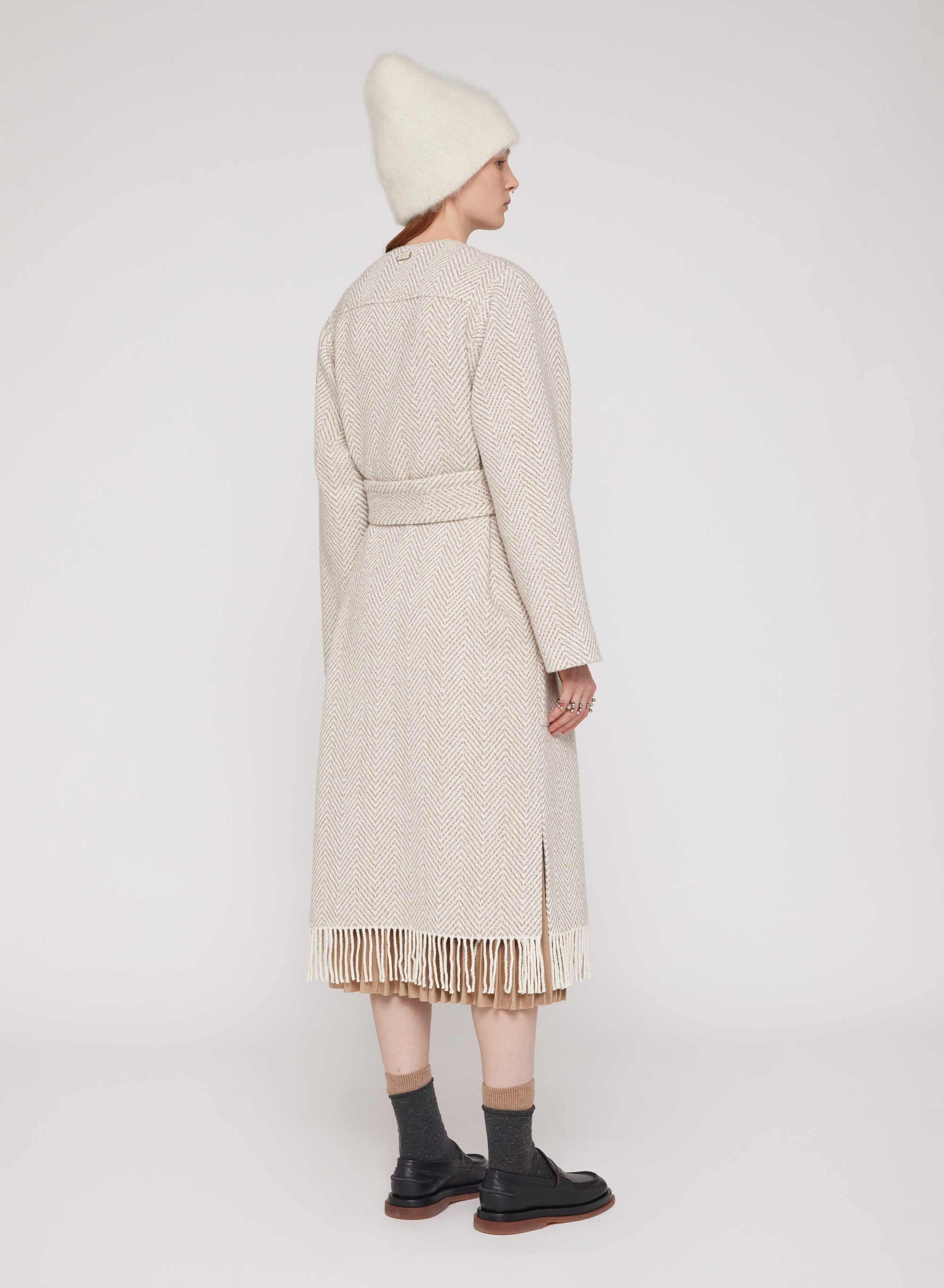 Albino_1QTY // Manteau ceinturé à motif chevrons en laine - Albino