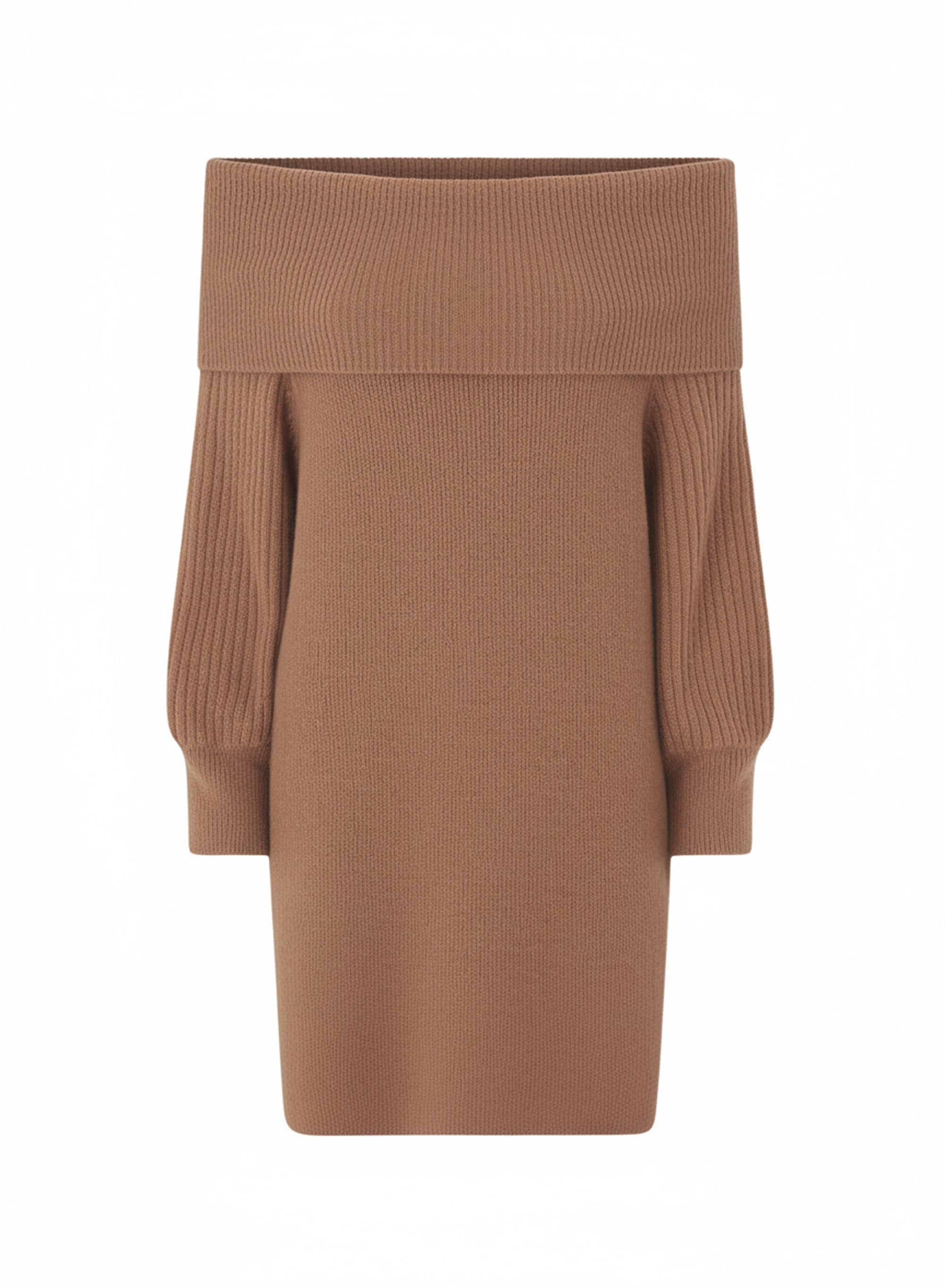 Camel_2QTY // NO PICS // RECOLO // Robe pull à col côtelé en laine - Camel