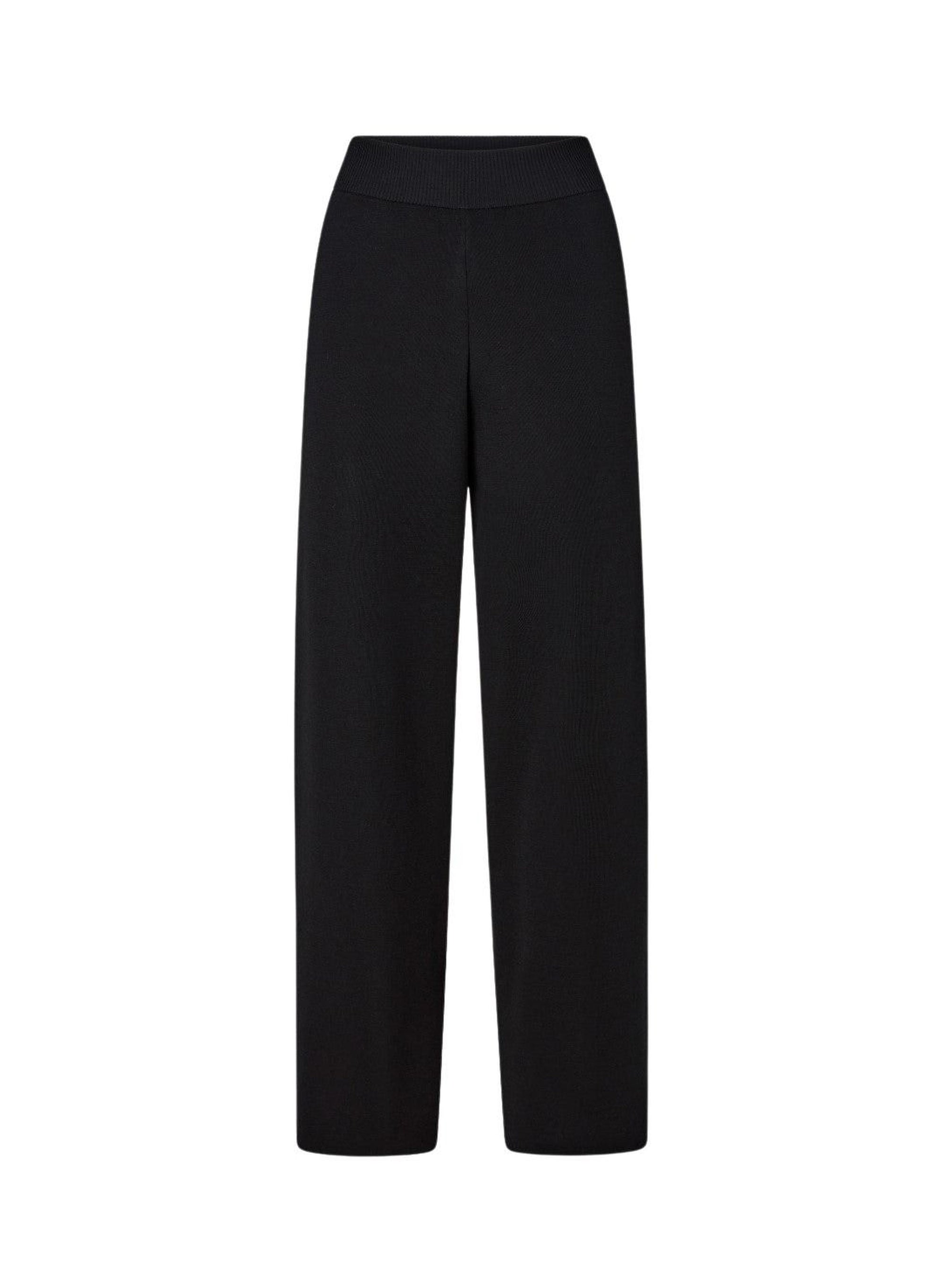 Black_2QTY // Pantalon ceinturé et côtelé en laine et soie - Black