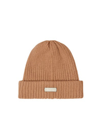 Camel_3QTY // NO PICS // RECOLO // Bonnet revers à plaque métallique en laine - Camel