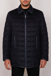 Manteau matelassé à carreaux en cachemire - Bleu