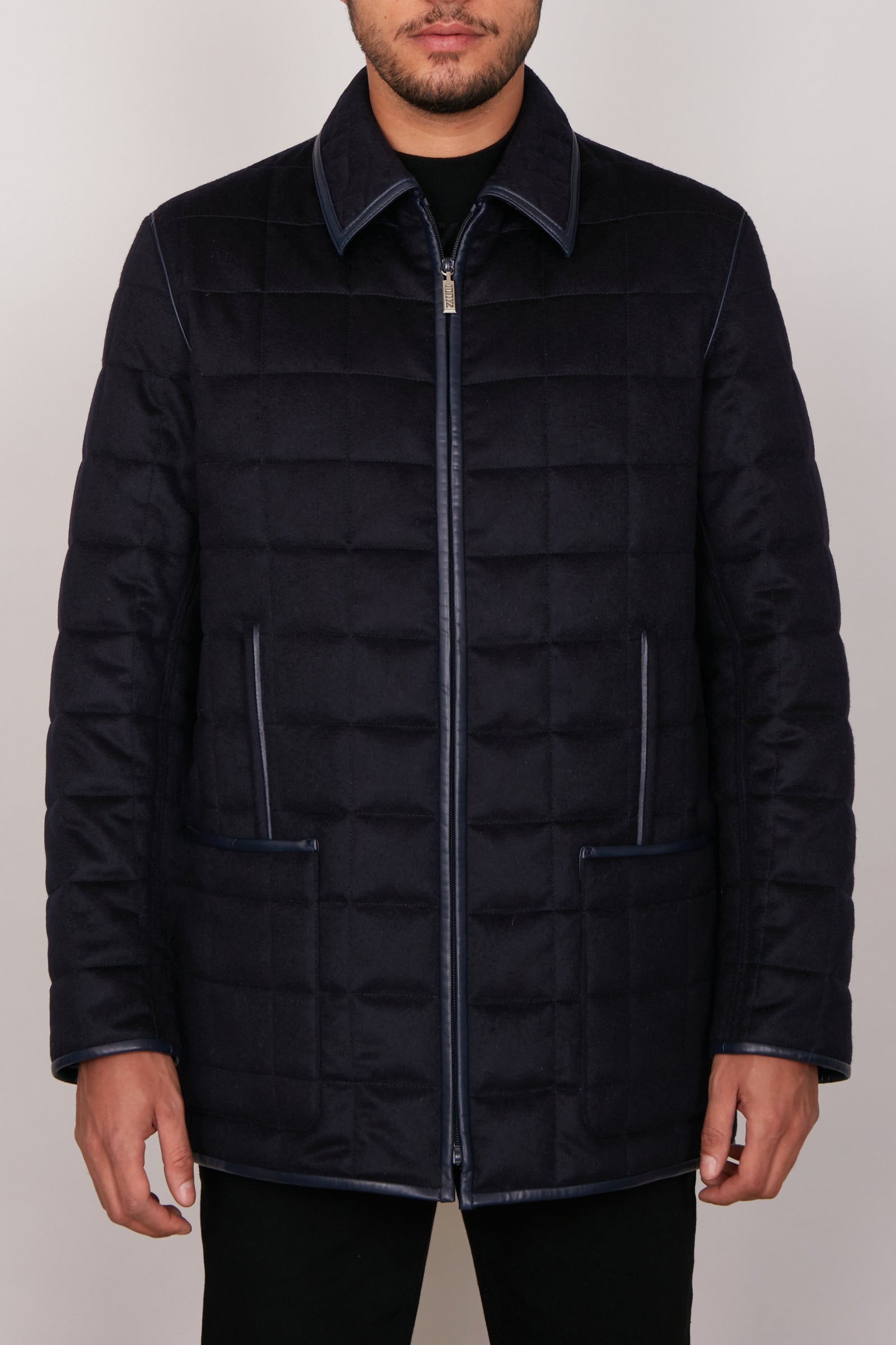 Manteau matelassé à carreaux en cachemire - Bleu