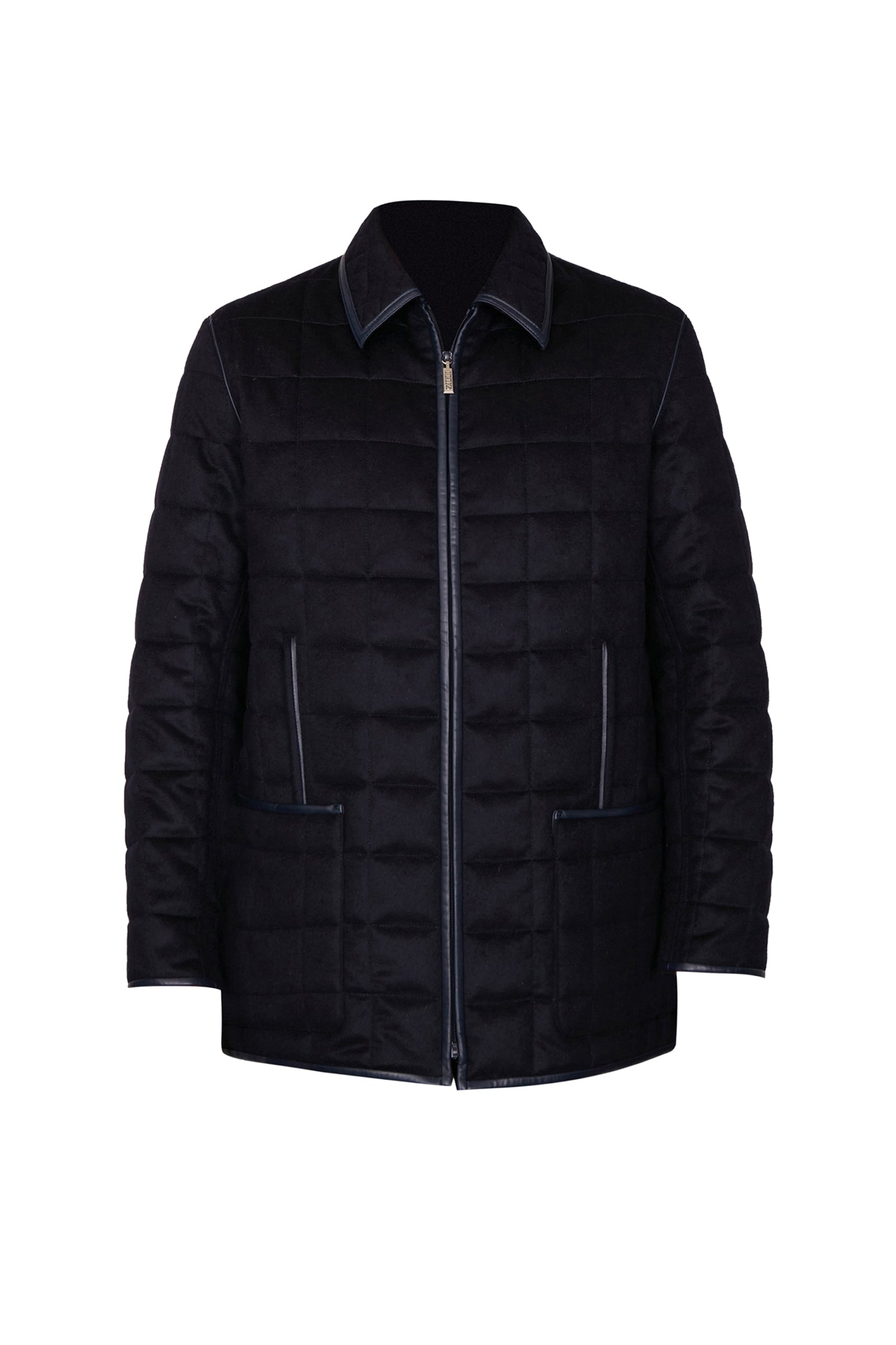 Manteau matelassé à carreaux en cachemire - Bleu