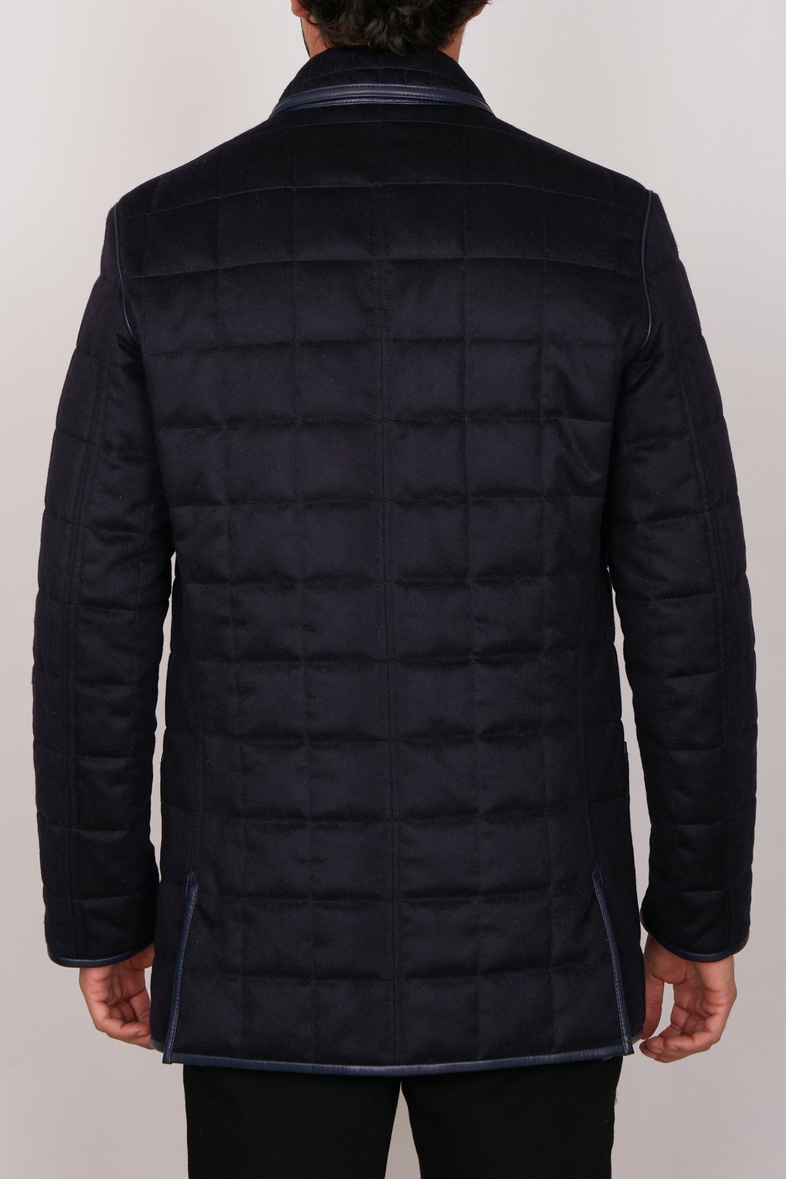 Manteau matelassé à carreaux en cachemire - Bleu