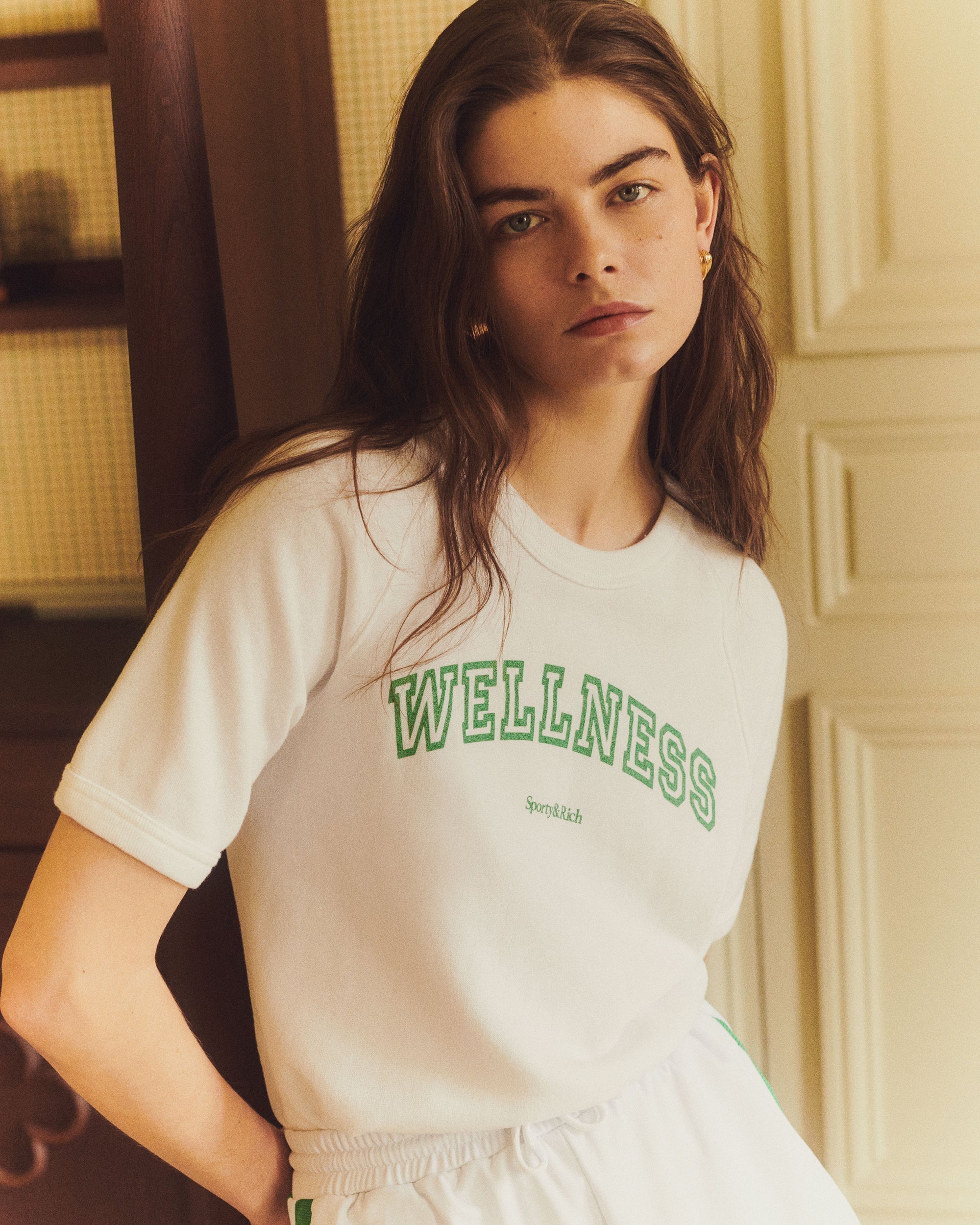 Wellness Ivy Short Sleeve Soft Crewneck - White & Verde