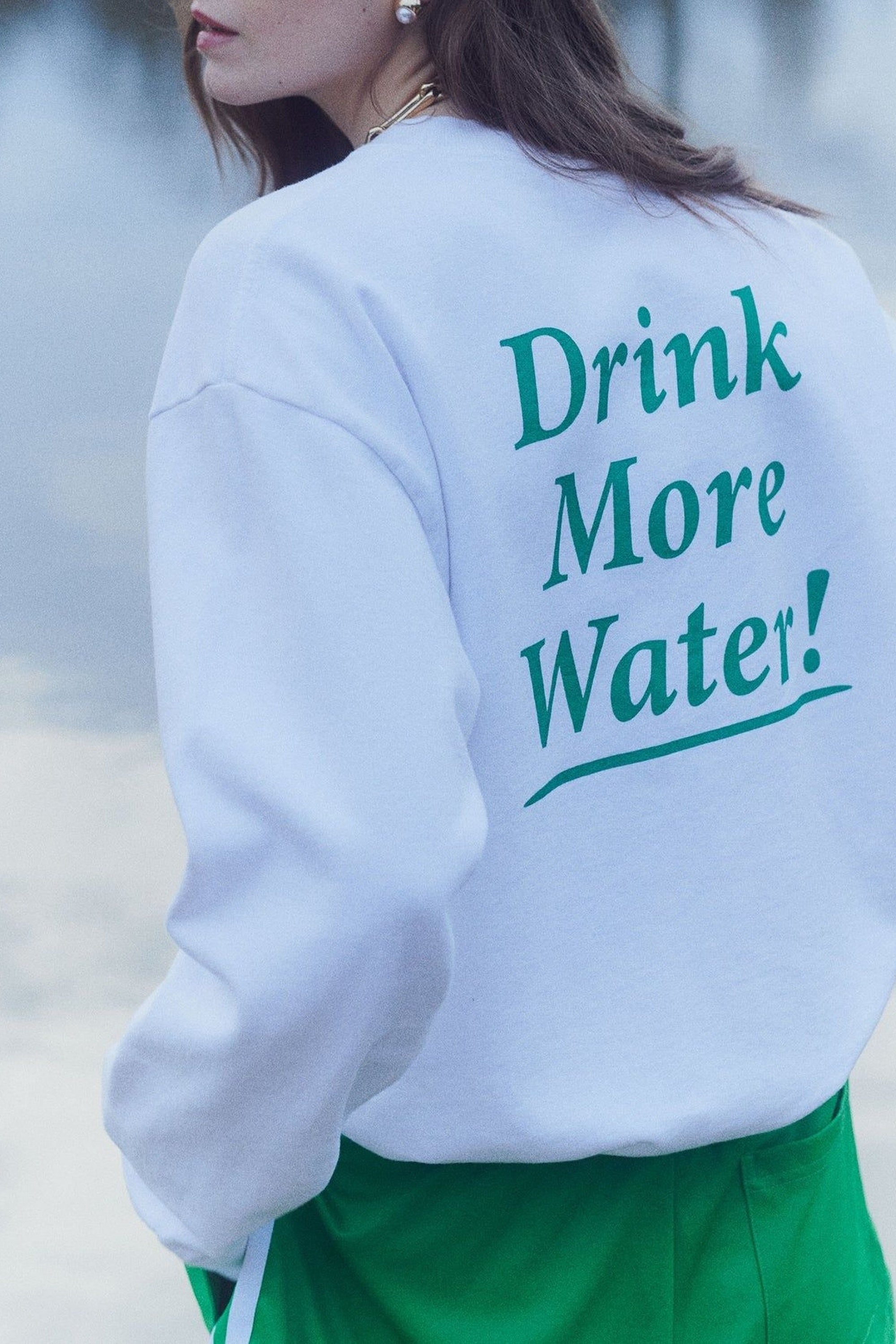 Drink More Water Crewneck - White & Verde