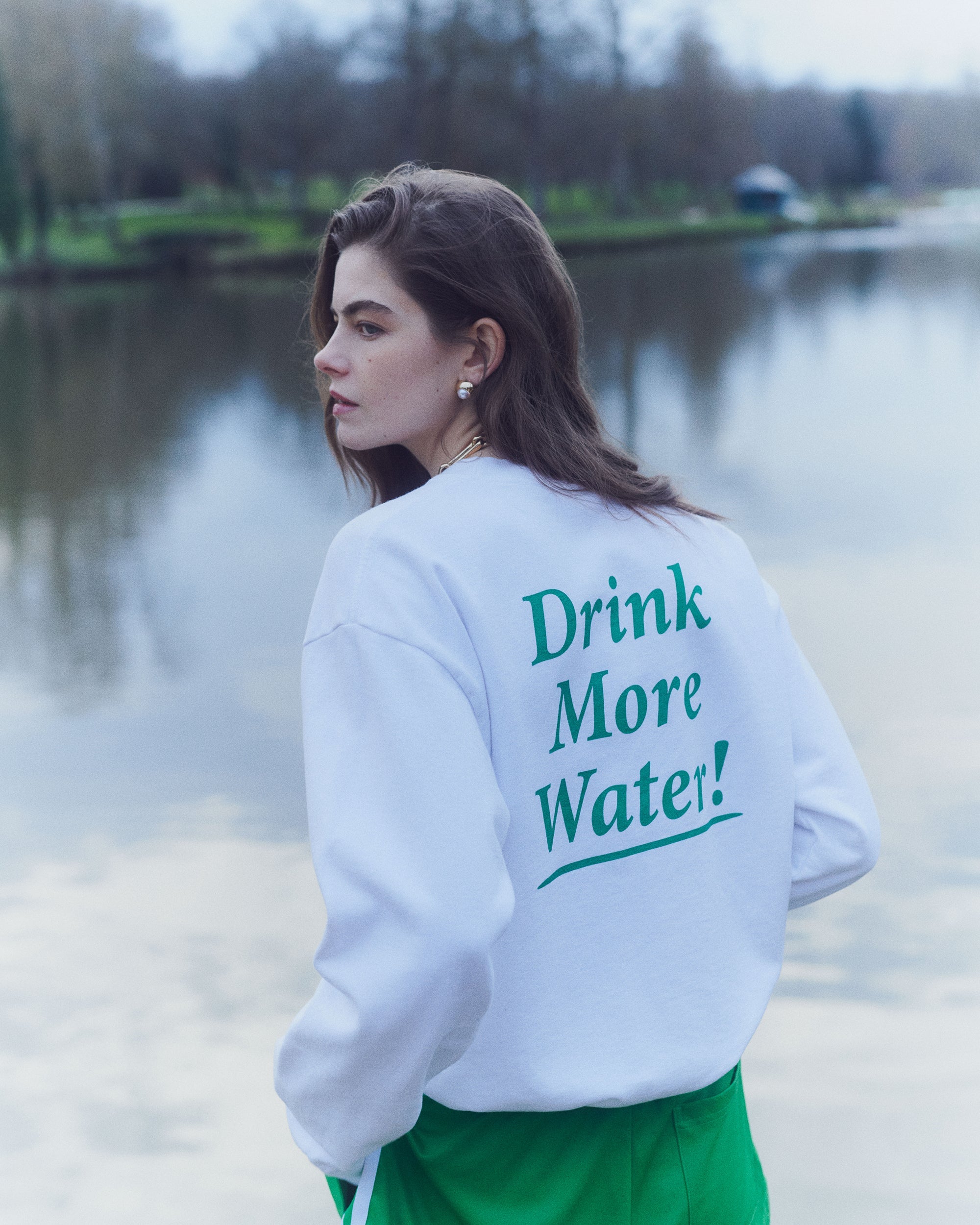 Drink More Water Crewneck - White & Verde