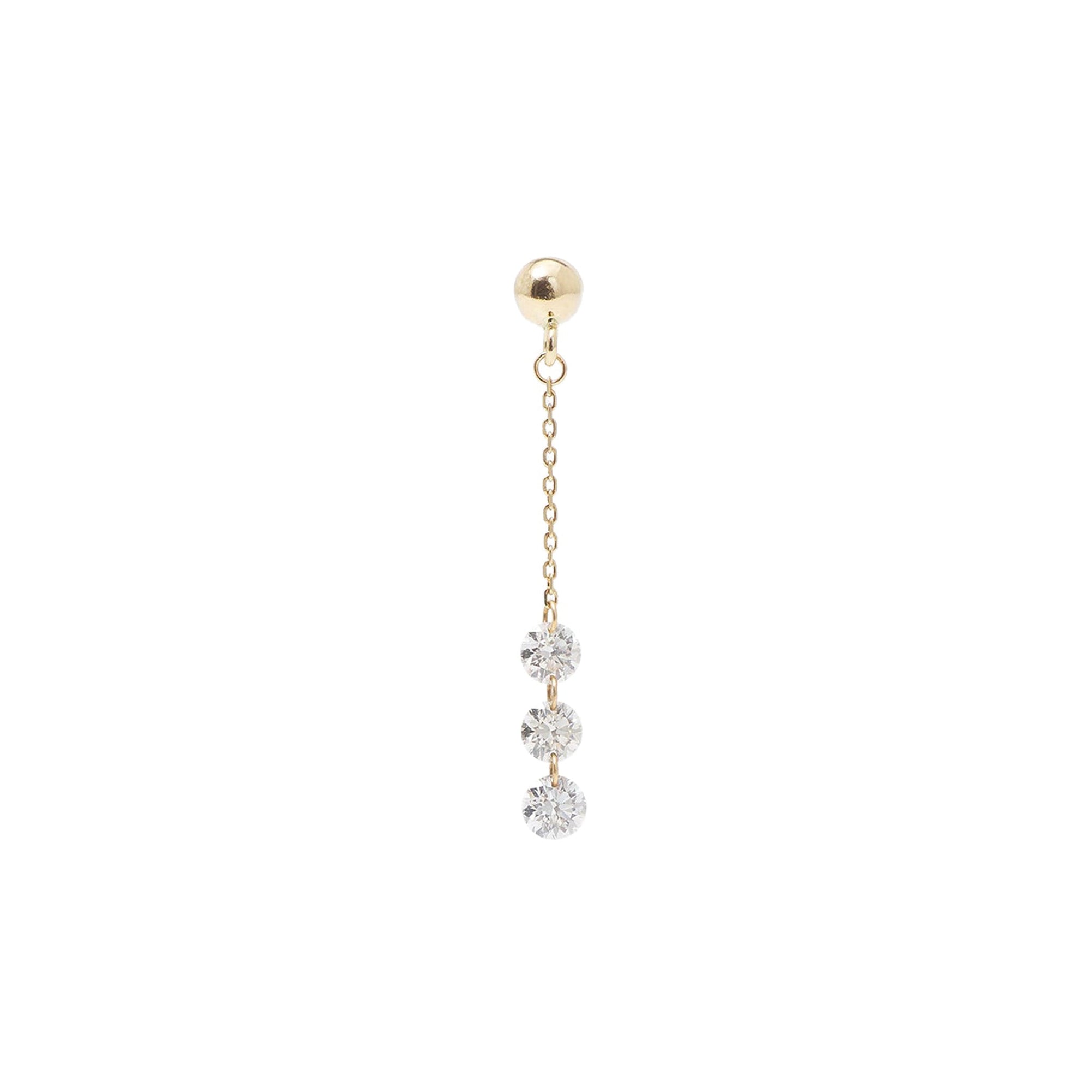 3qty RELIQUAT 595€/ QTY IN : 1-QTY OUT : 1- ST : 100% // Boucle d’oreille Danaé 3 diamants chaîne-Jaune
