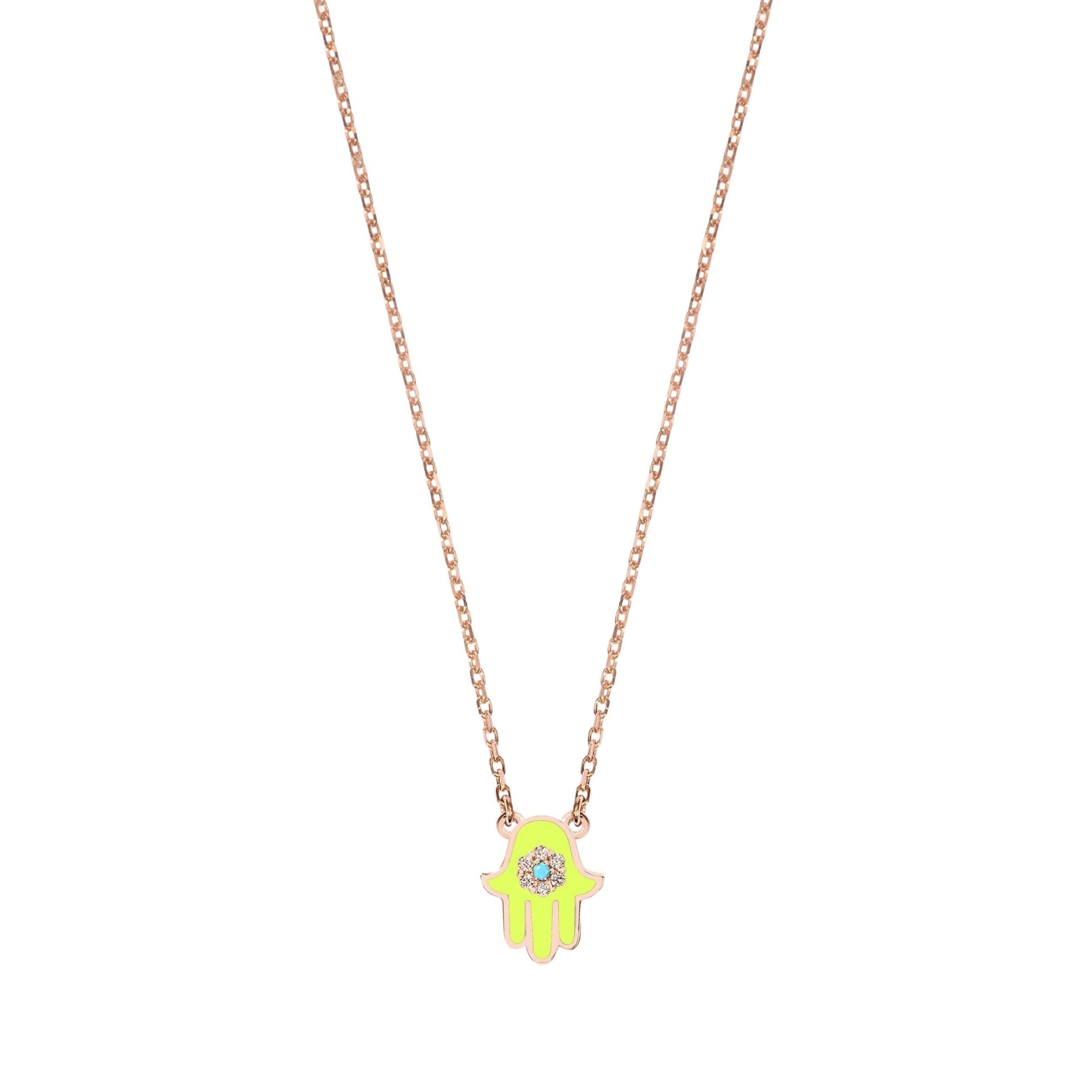 Jaune / Collier Main en Or rose 14K serti de diamant - Jaune