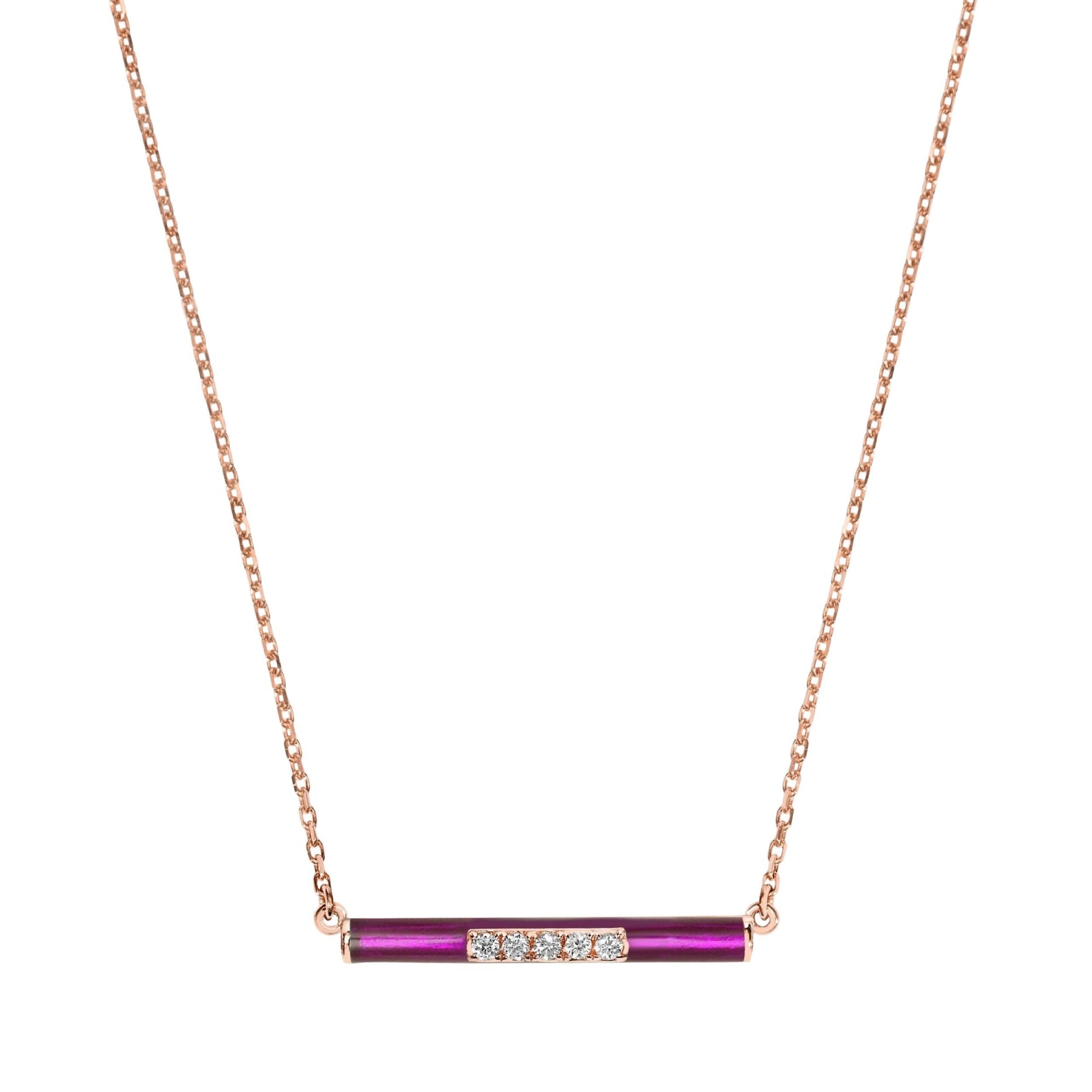 Aubergine / Collier Émail en Or rose 14K serti de diamants - Aubergine