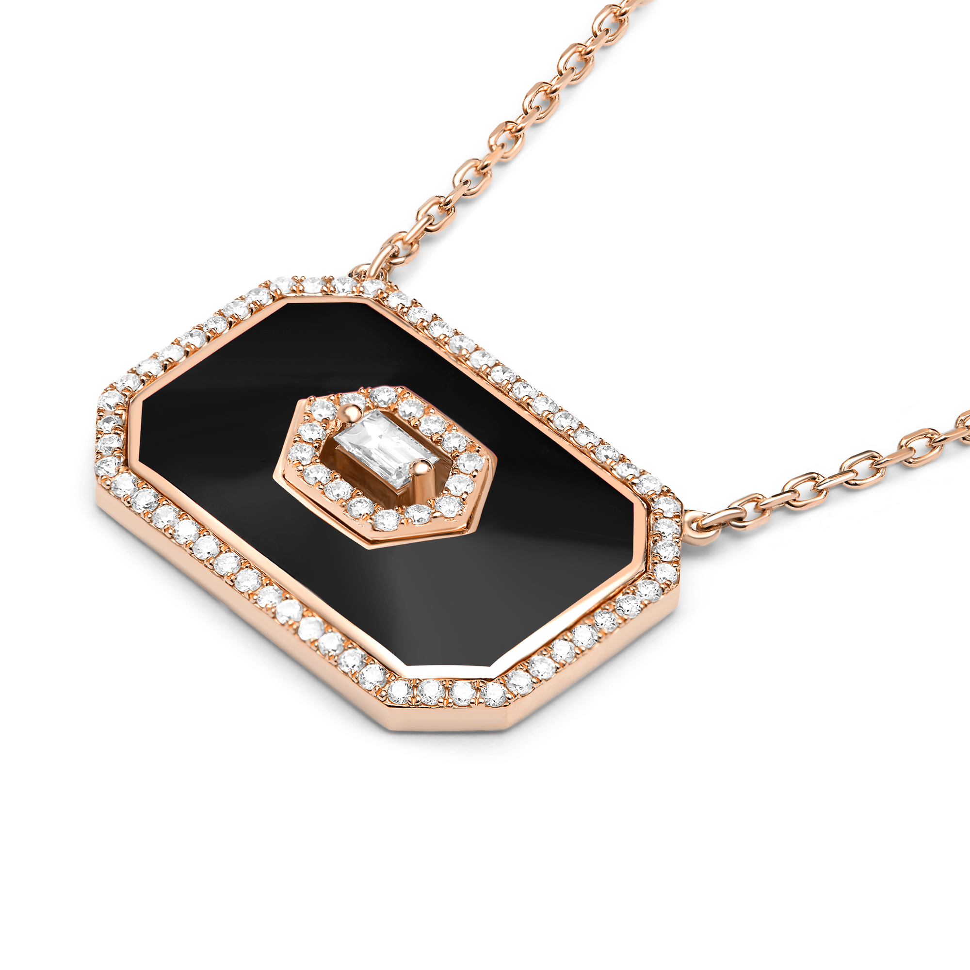 Noir / Collier Art Déco Square en Or rose 14K serti de diamants - Noir