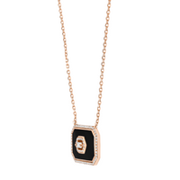 Noir / Collier Art Déco Square en Or rose 14K serti de diamants - Noir