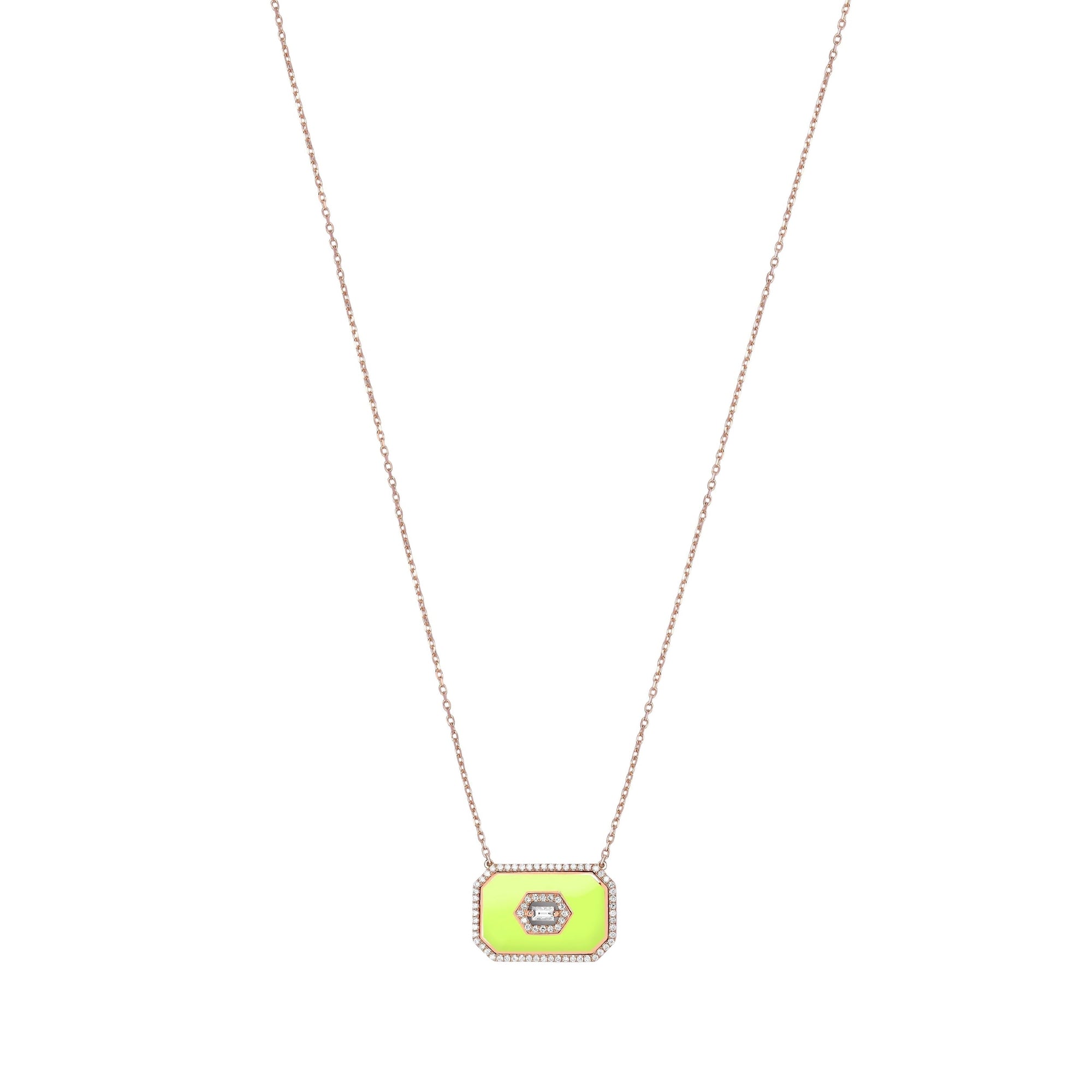 Jaune Fluo / Collier Art Deco en Or rose 14K serti de diamants - Jaune Fluo