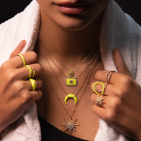 Jaune Fluo / Collier Art Deco en Or rose 14K serti de diamants - Jaune Fluo