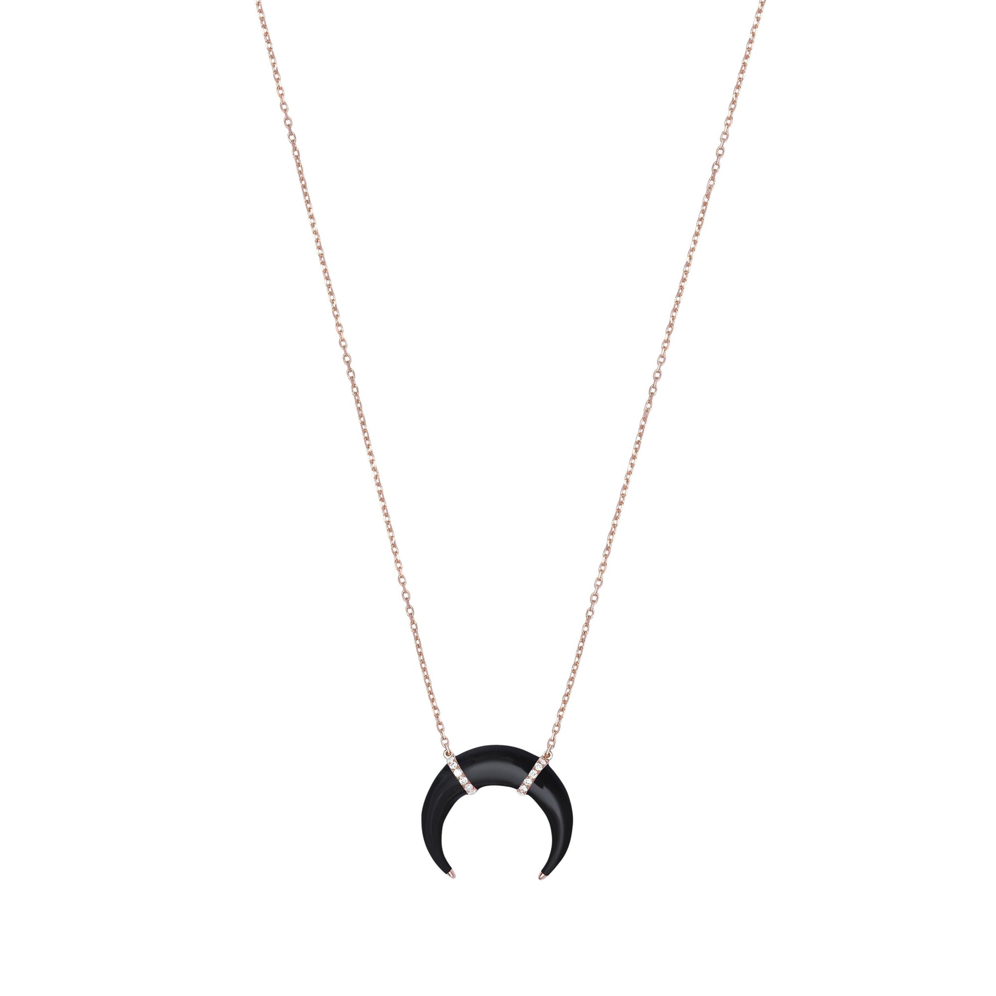 Noire / Collier Corne Art Déco en Or rose 14K serti de diamants - Noire