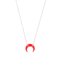 14K pink gold horn necklace set with diamonds - Red