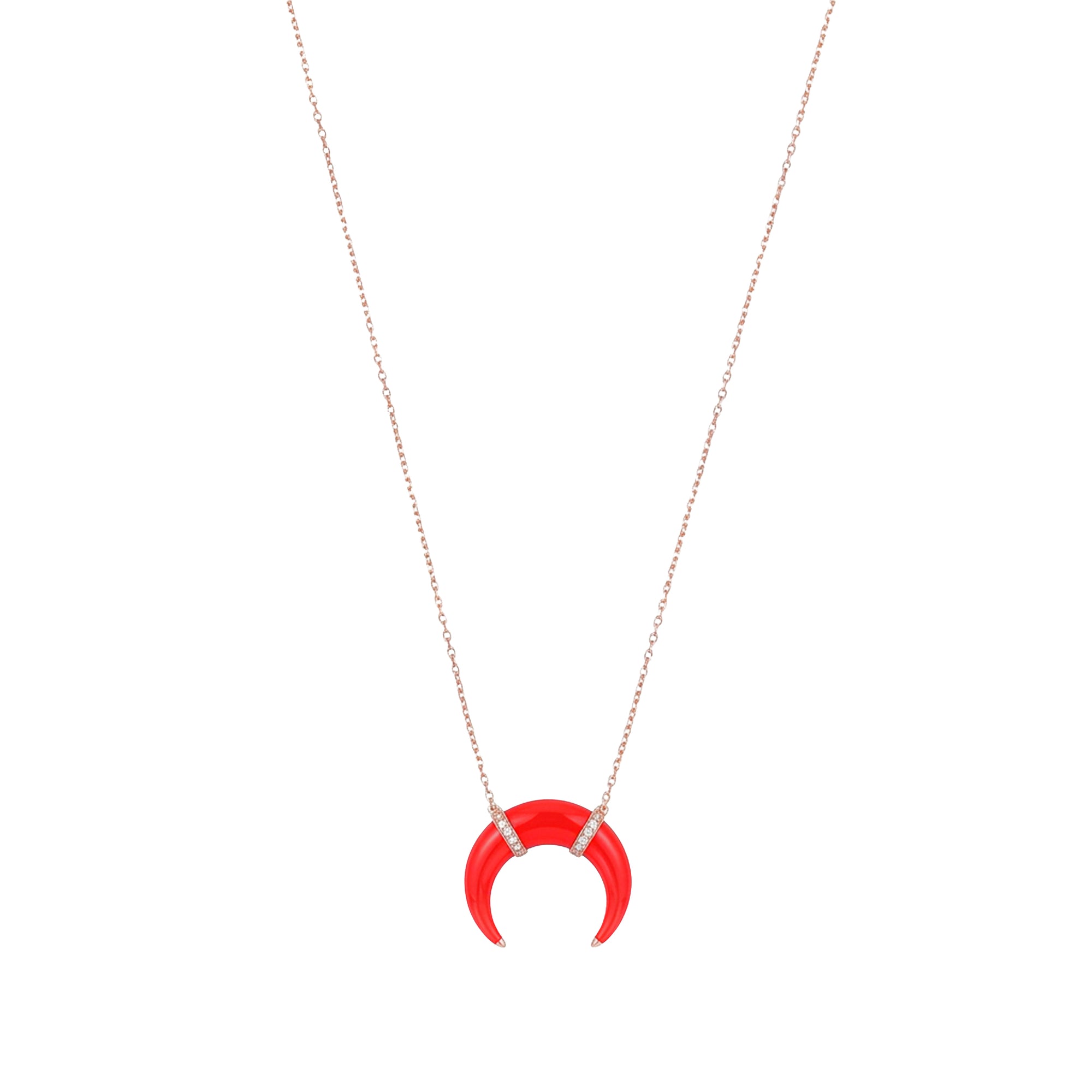 14K pink gold horn necklace set with diamonds - Red