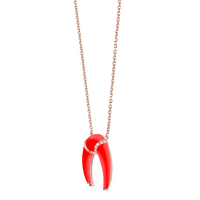 Rouge / Collier Corne en Or rose 14K serti de diamants - Rouge