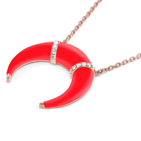 Rouge / Collier Corne en Or rose 14K serti de diamants - Rouge