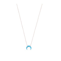 Bleu Turquoise / Collier Corne en Or rose 14K serti de diamants - Bleu Turquoise