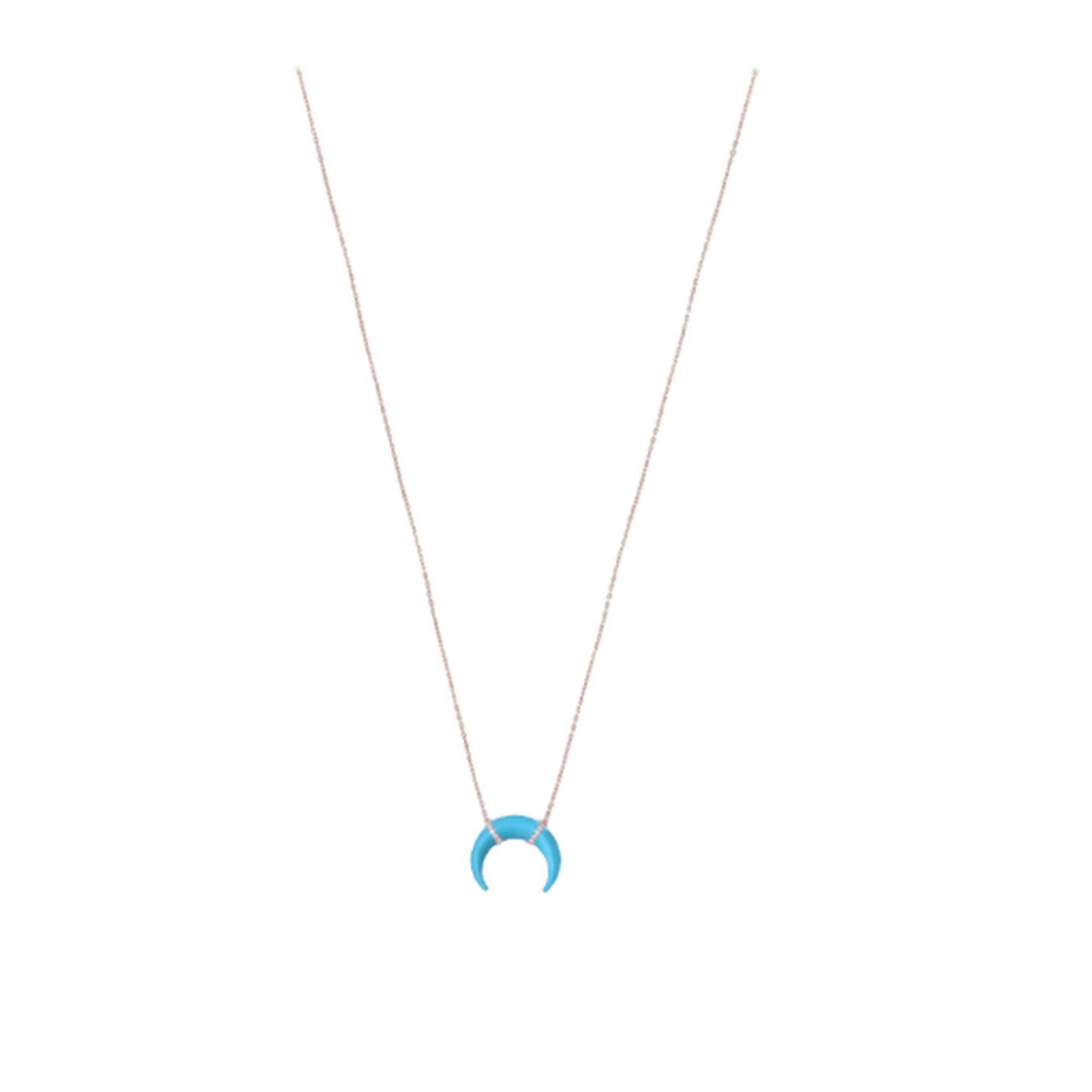 Bleu Turquoise / Collier Corne en Or rose 14K serti de diamants - Bleu Turquoise