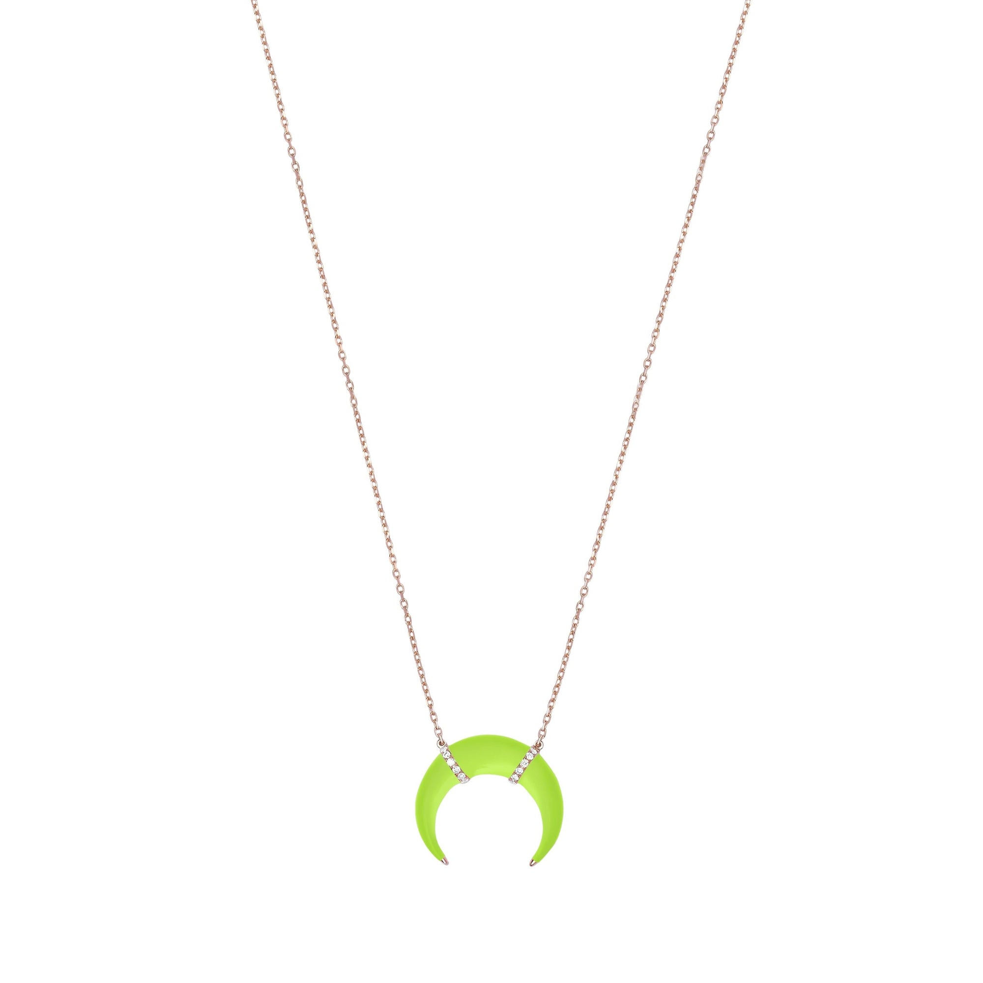 Jaune / Collier Corne en Or rose 14K serti de diamants - Jaune