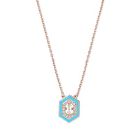 Hexagon necklace in 14K pink gold set with diamonds - Blue