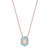 Bleu / Collier Hexagone Marbella en Or rose 14K serti de diamants - Bleu