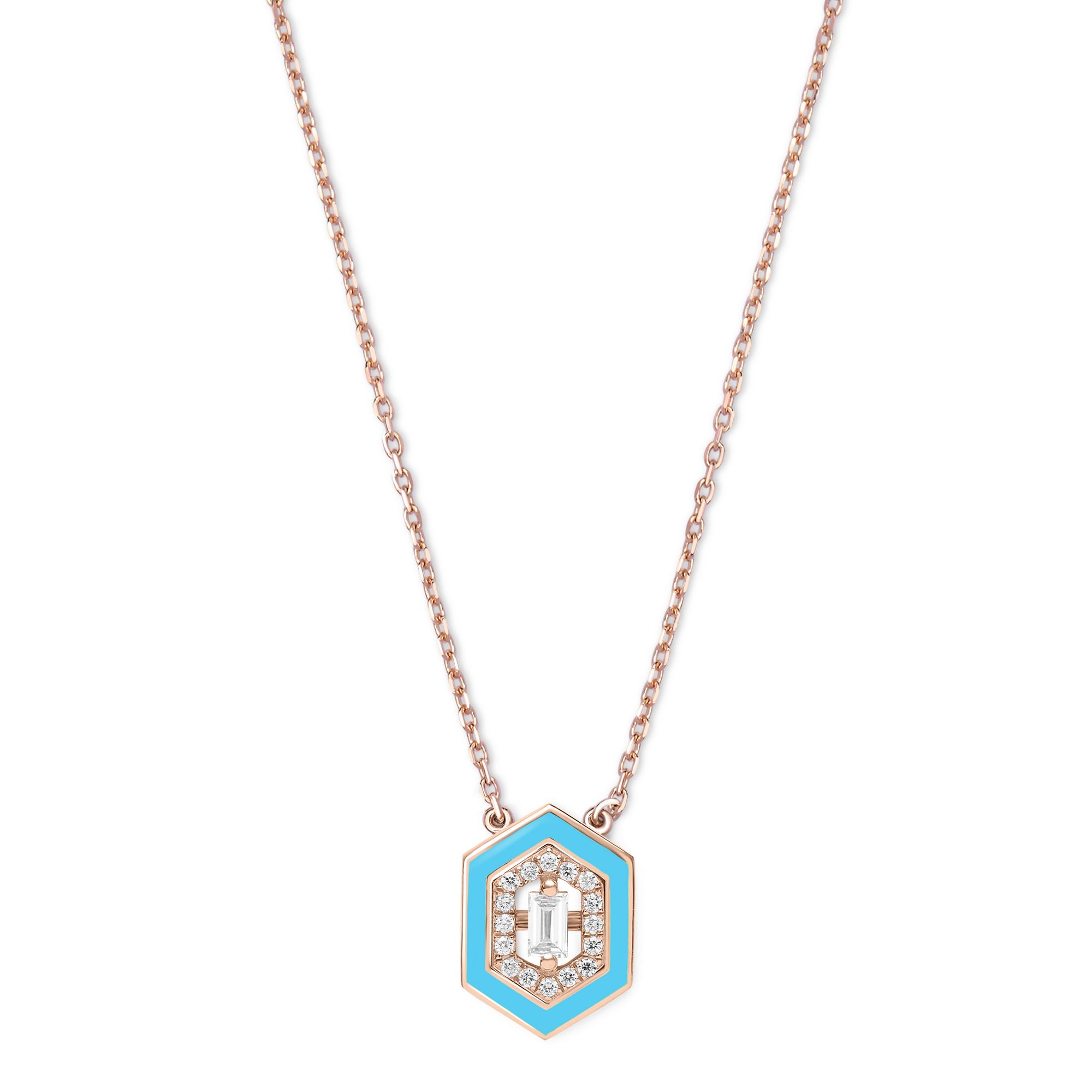 Bleu / Collier Hexagone Marbella en Or rose 14K serti de diamants - Bleu