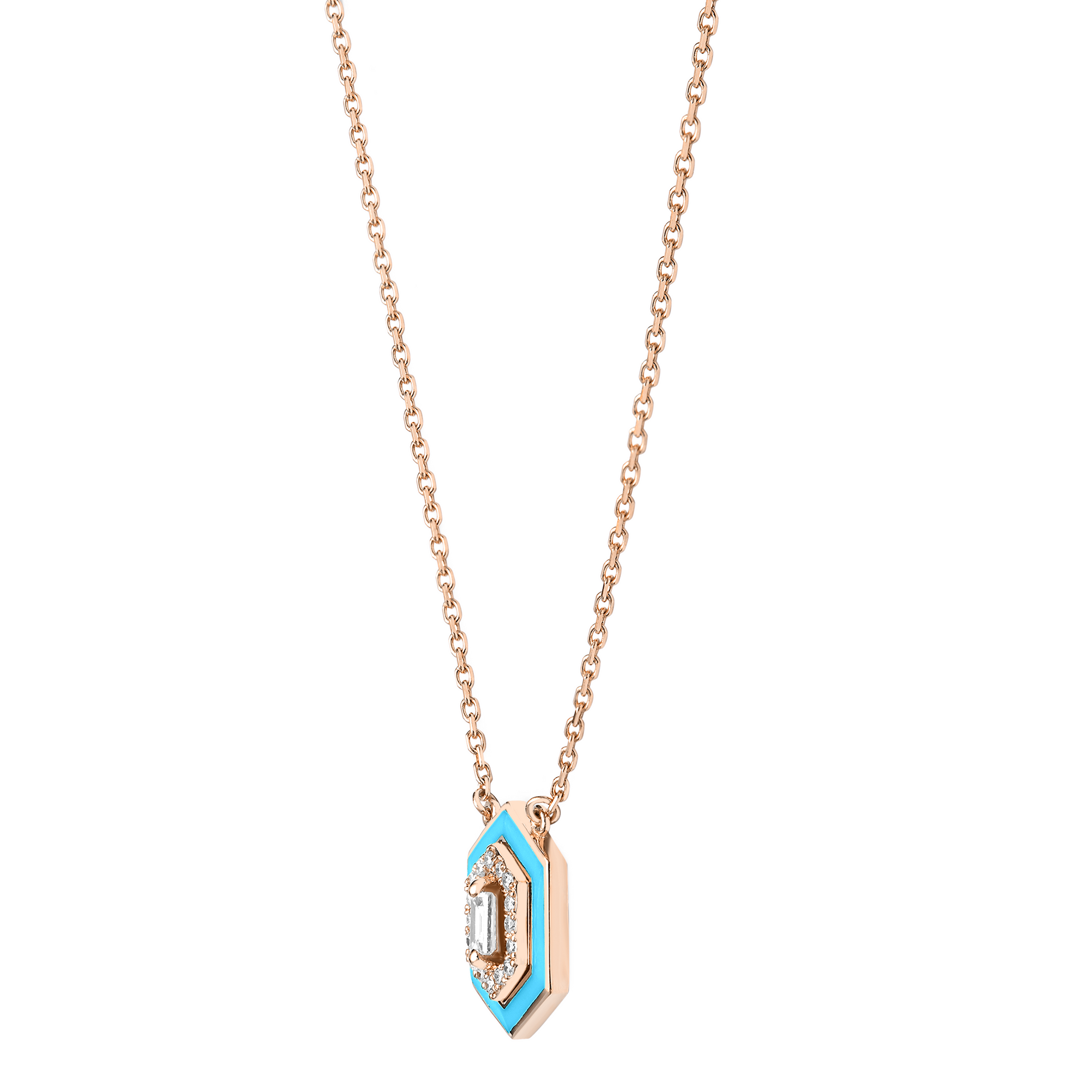 Bleu / Collier Hexagone Marbella en Or rose 14K serti de diamants - Bleu