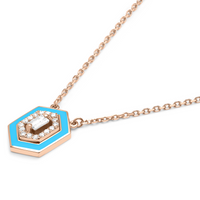 Bleu / Collier Hexagone Marbella en Or rose 14K serti de diamants - Bleu