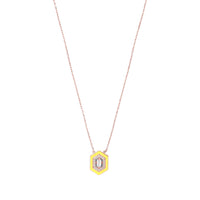 Square necklace in 14K pink gold set with diamonds - Fluorescent Yellow